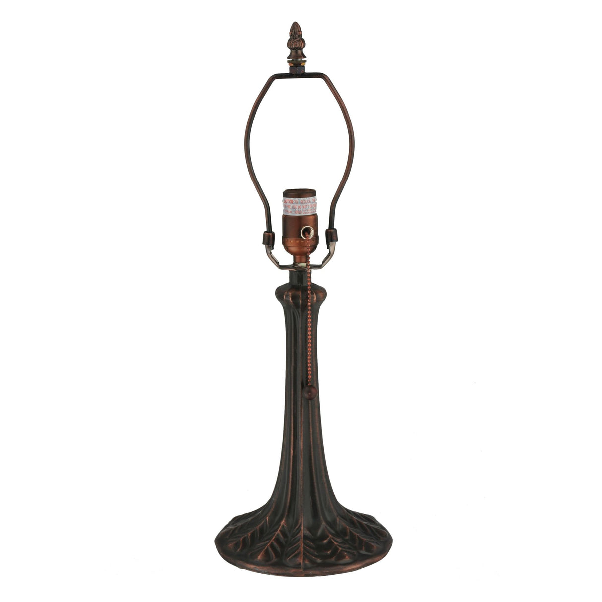 Antique-style table lamp base without shade, with intricate leaf patterns and bronze finish.