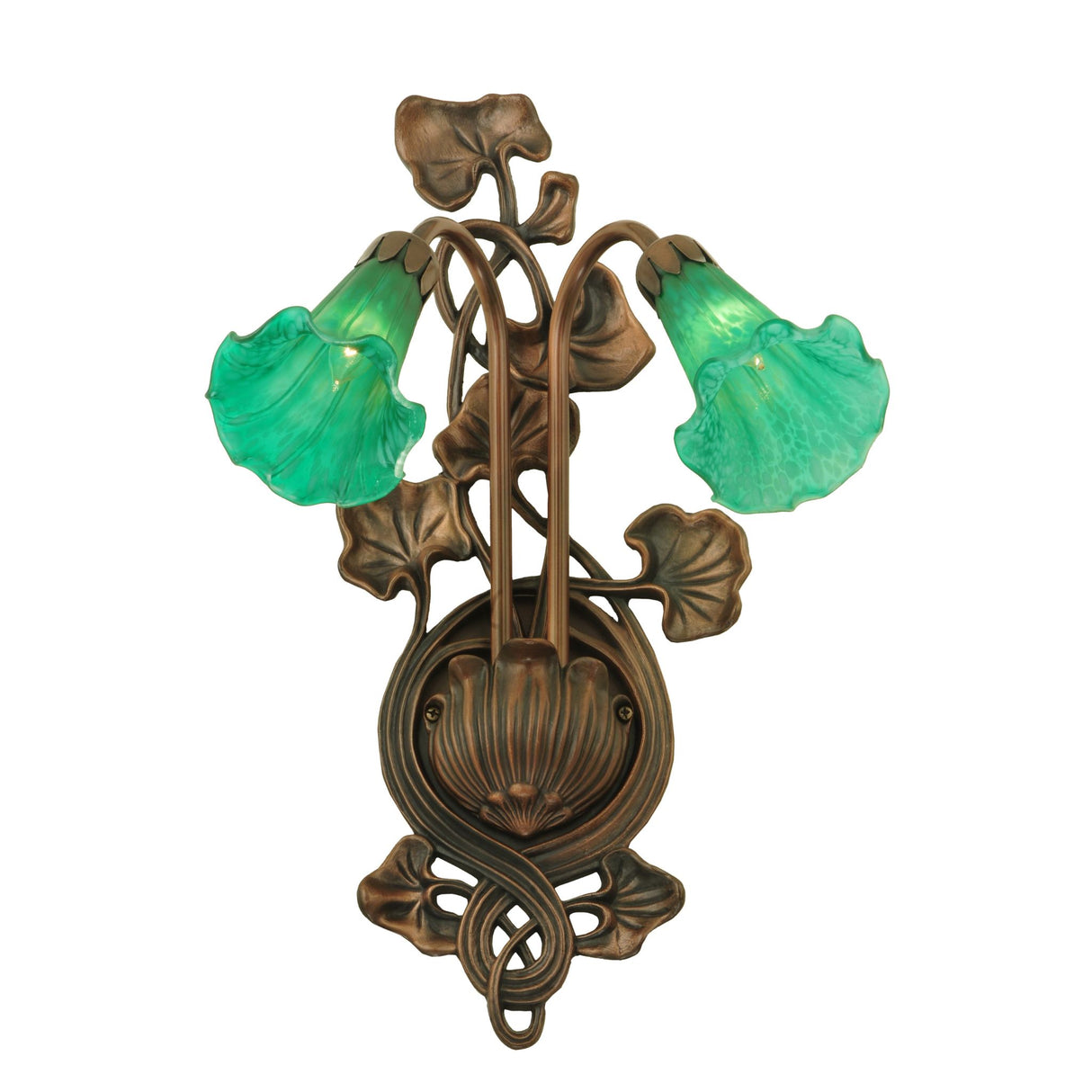 Angle view of green pond lily wall sconce