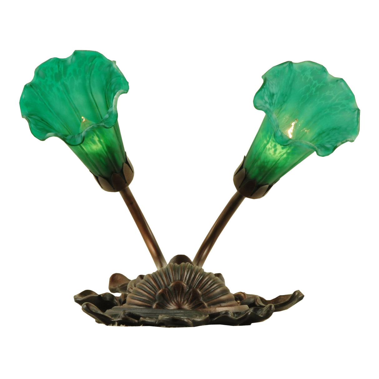 Detailed view of green pond lily wall sconce base with floral design.