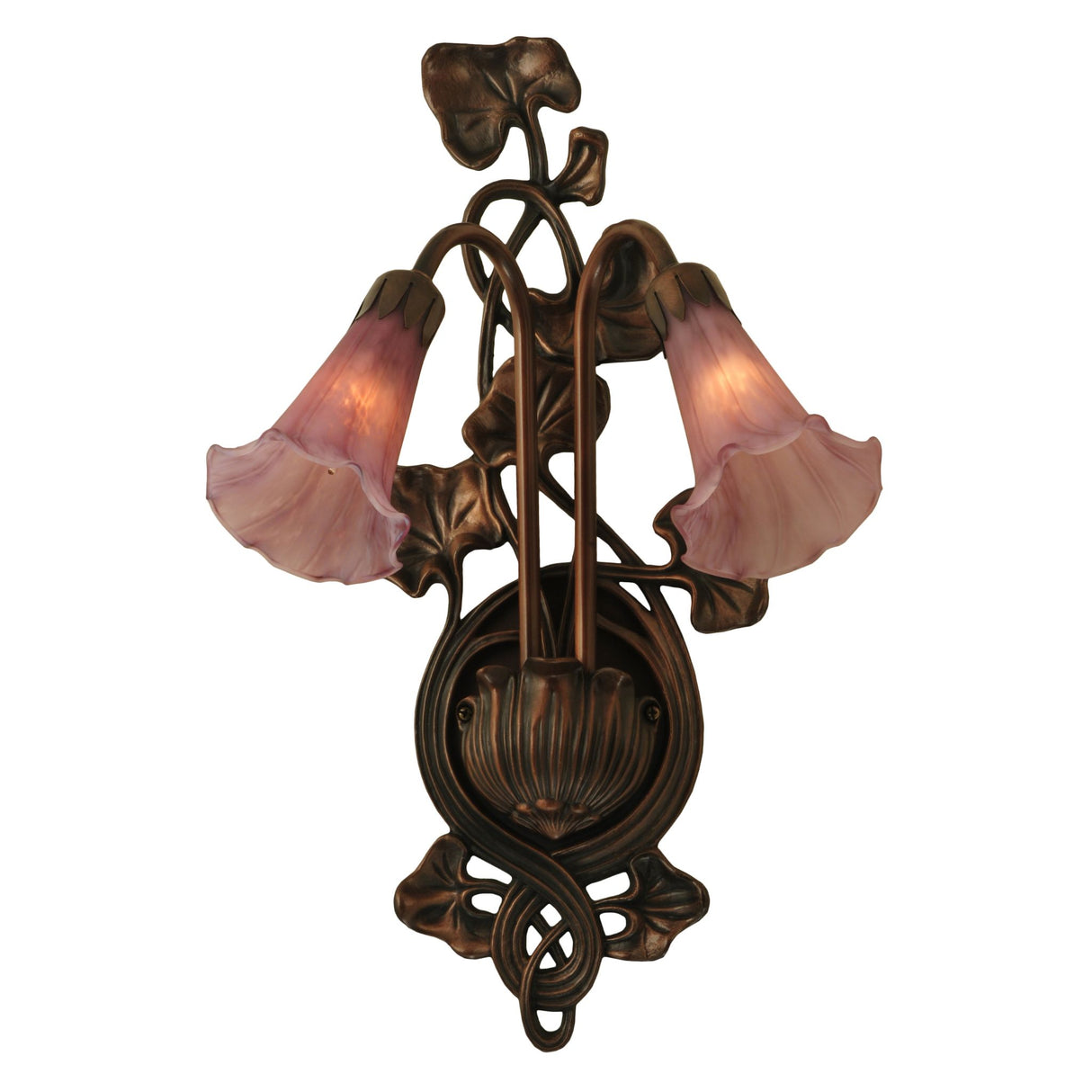 Front view of lavender pond lily wall sconce.