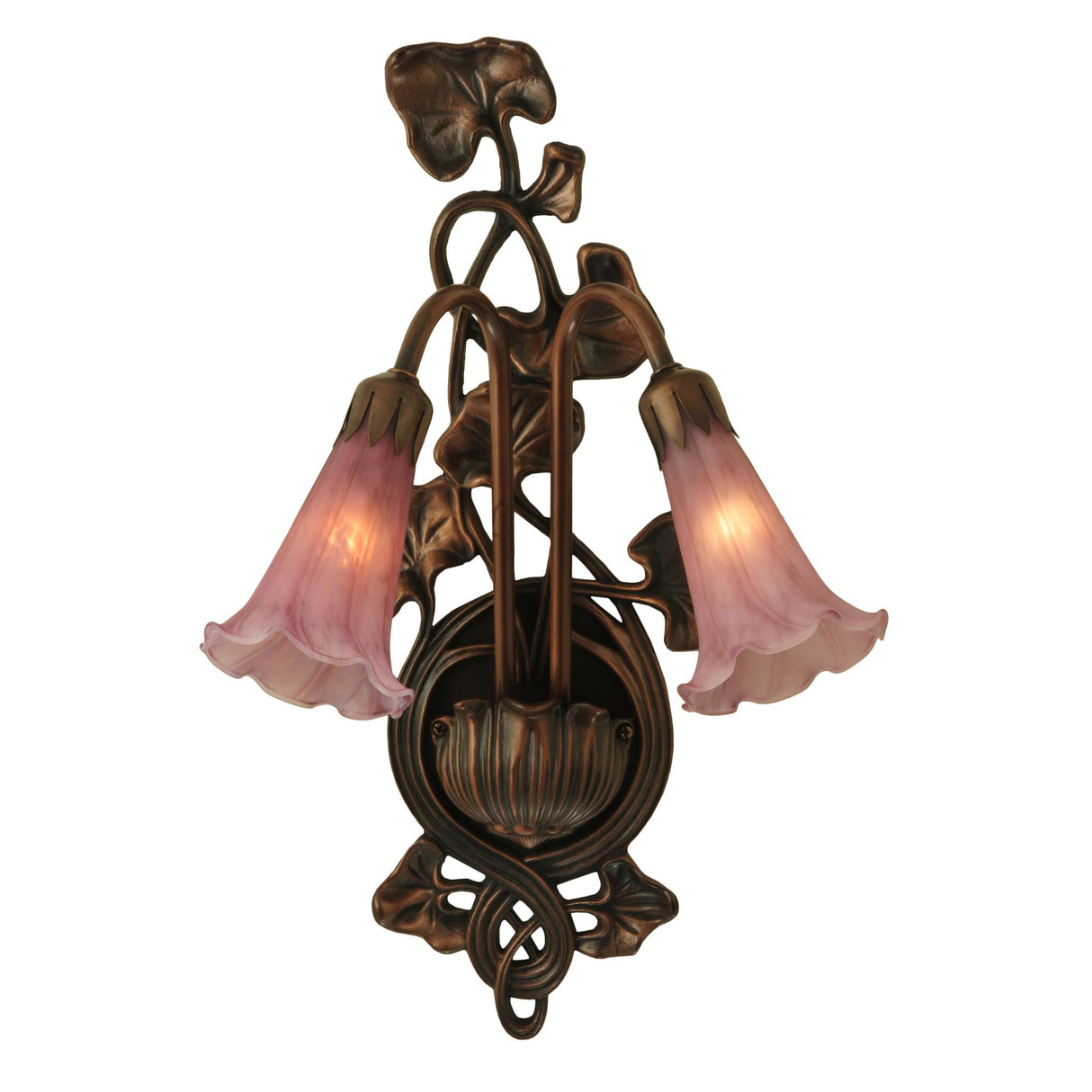 Full view of lavender pond lily wall sconce.