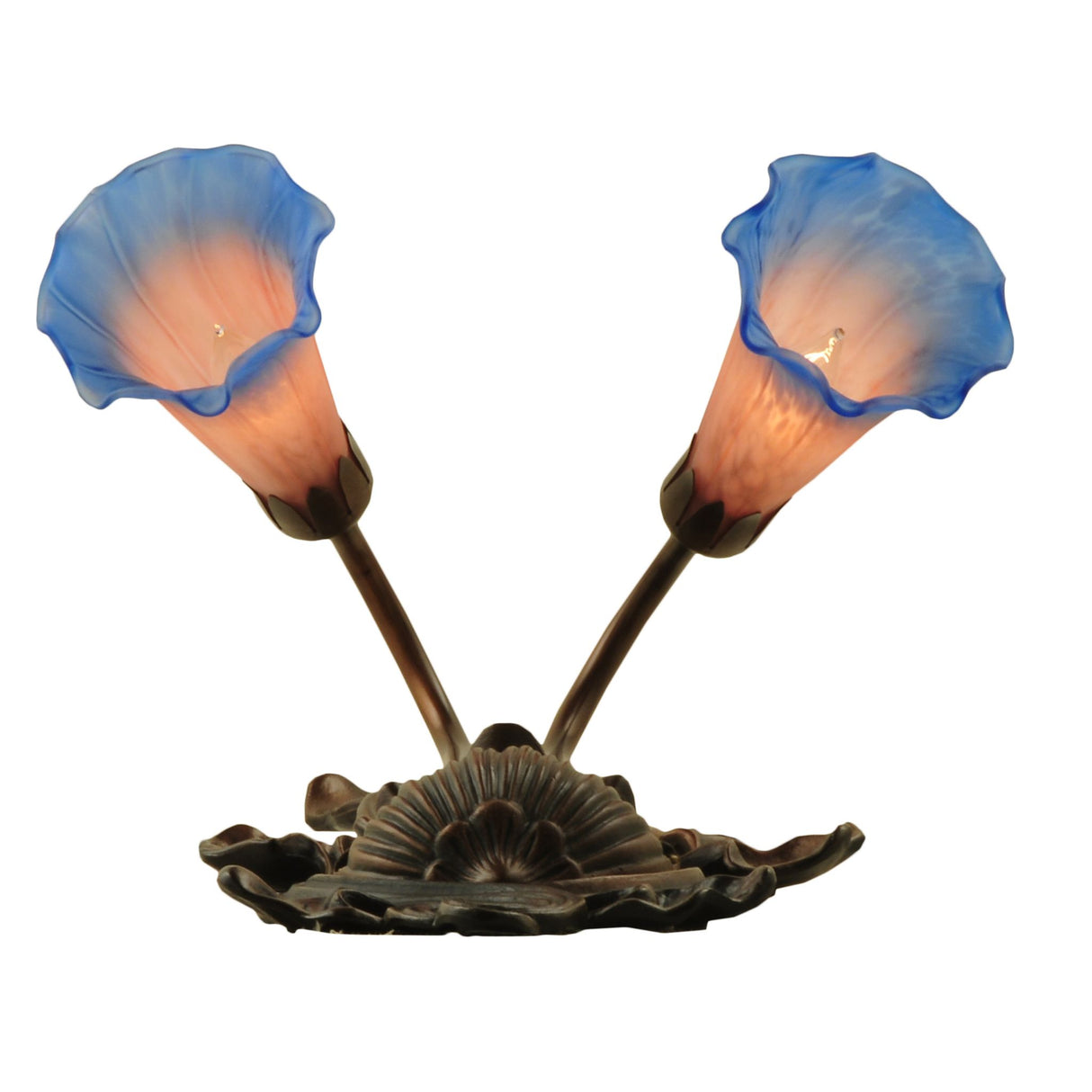 Detailed view of pink and blue pond lily wall sconce base with floral design.