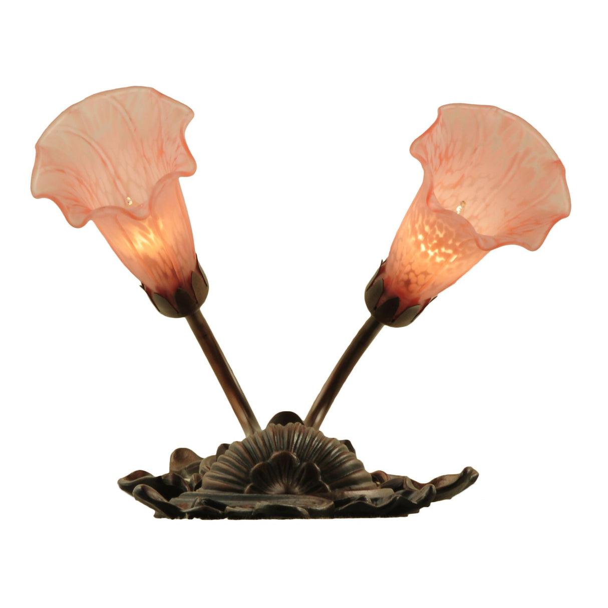 Detailed view of pink pond lily wall sconce base with floral design.