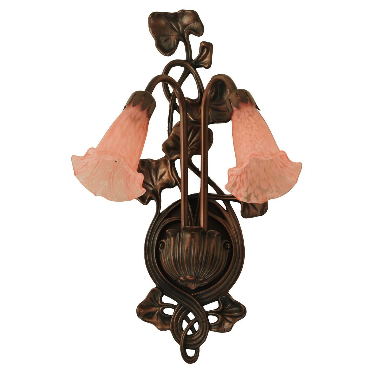 Full view of pink pond lily wall sconce.