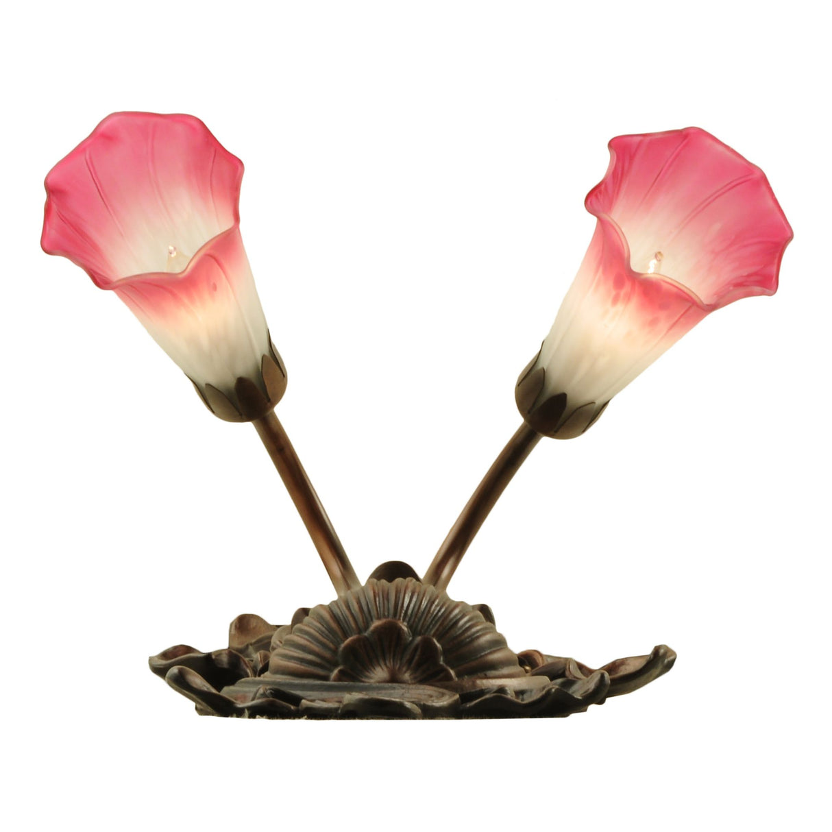 Detailed view of pink and white pond lily wall sconce base with floral design.
