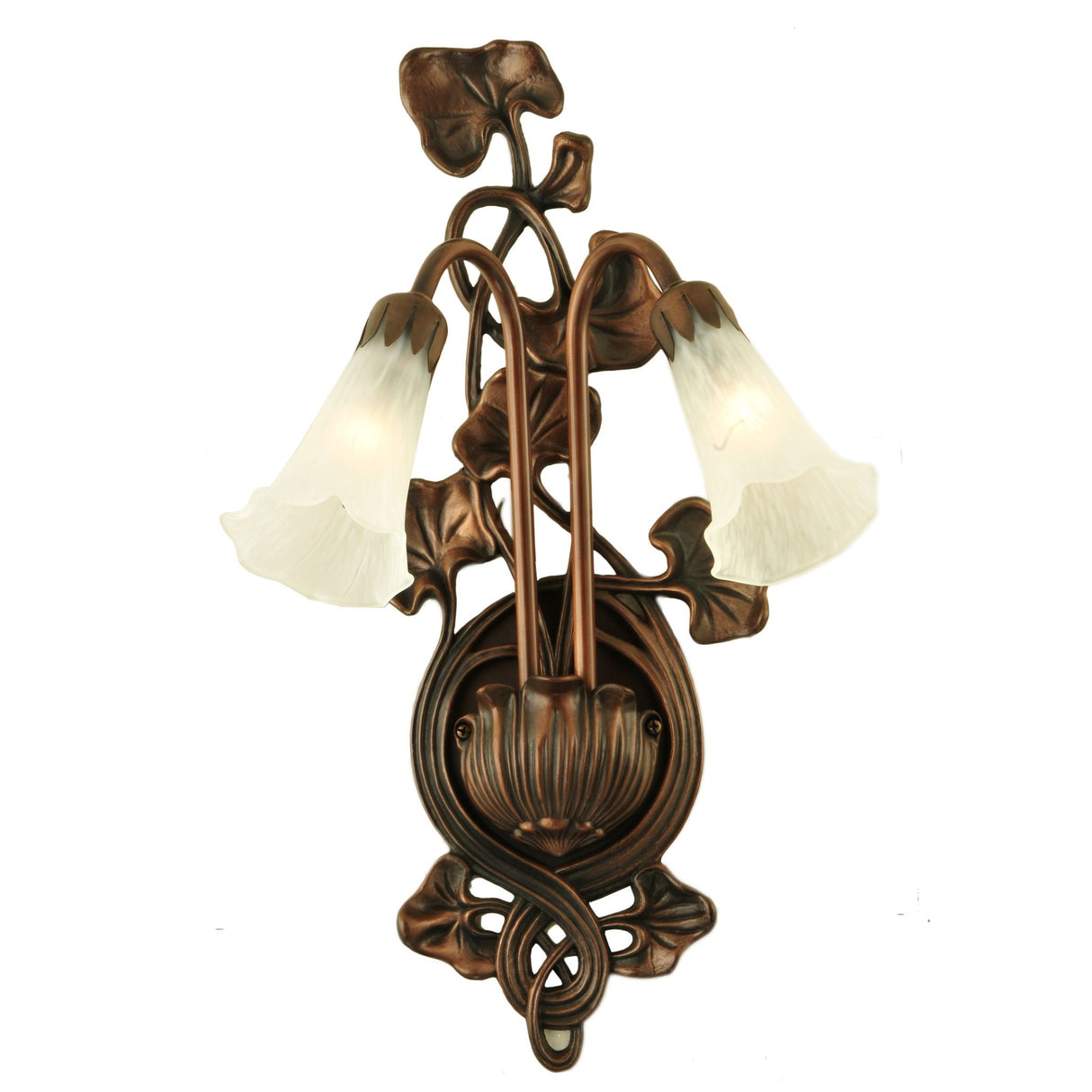 Elegant wall sconce with white pond lily glass shades.