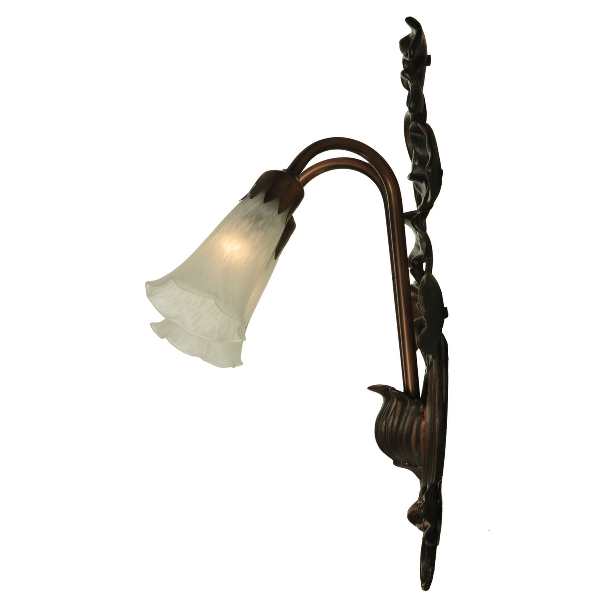 Wall sconce side profile highlighting intricate metal details.