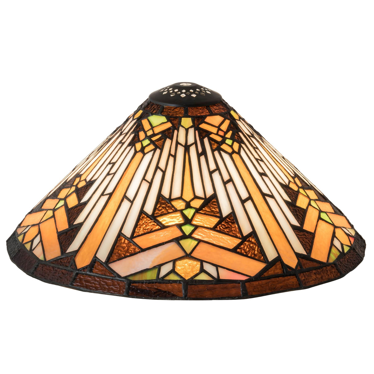 Illuminated side view of the vibrant Nuevo II lamp shade.