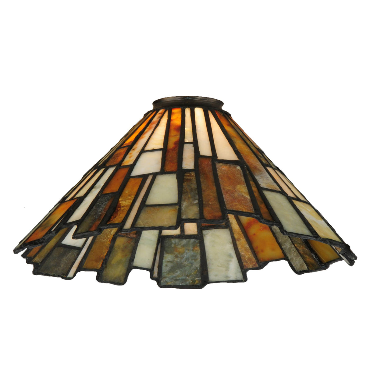 Elegant stained glass lamp shade featuring a striking black and white pattern and exquisite detail.