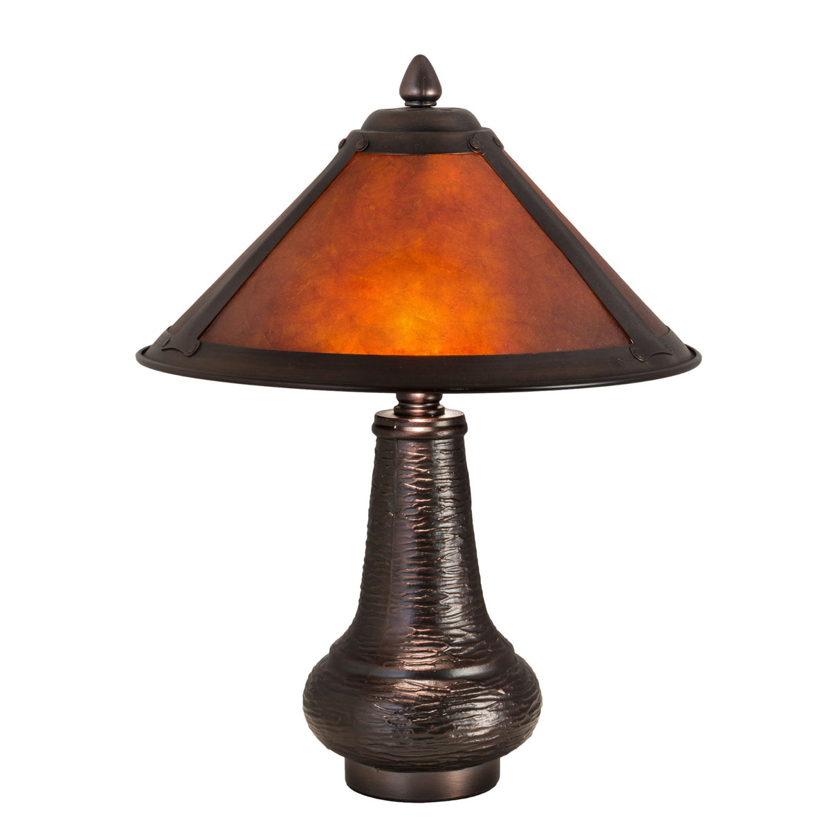 Front view of the 14" High Sutter Accent Lamp with amber mica panels.