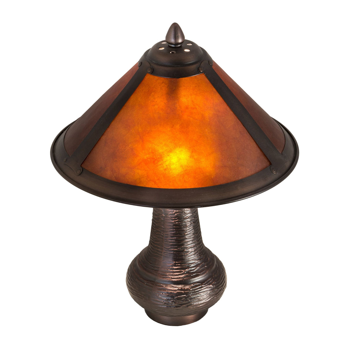 Top view of the 14" High Sutter Accent Lamp with its handcrafted bronze frame.
