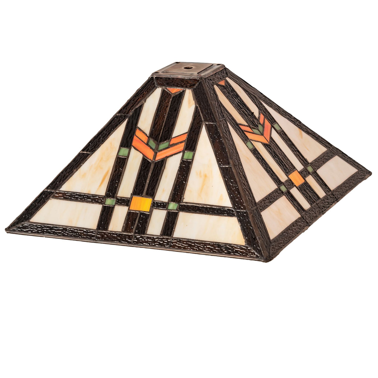 Side angle of the Prairie Wheat Shade with intricate stained glass design.