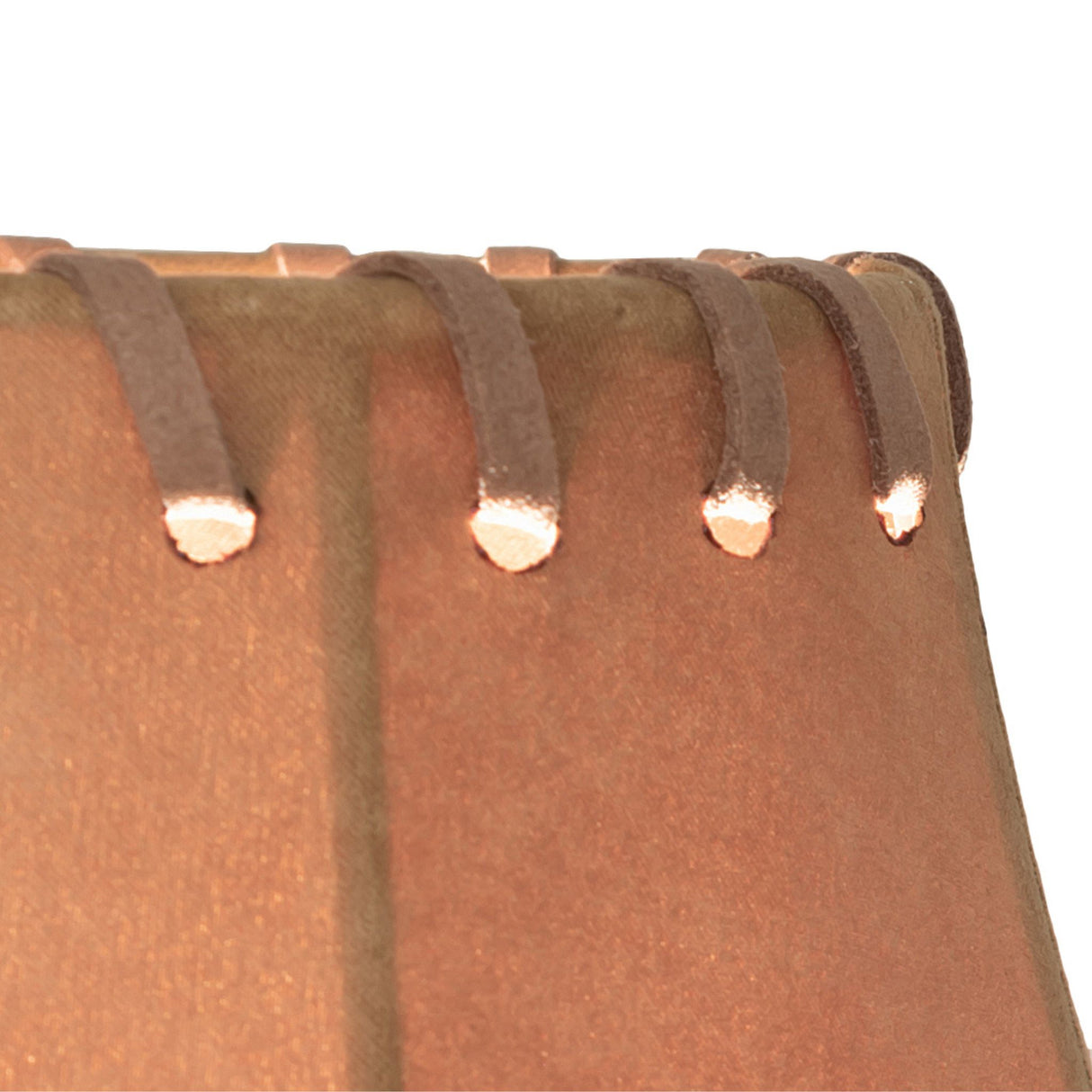 Close-up of stitching details on tan hexagon shade.