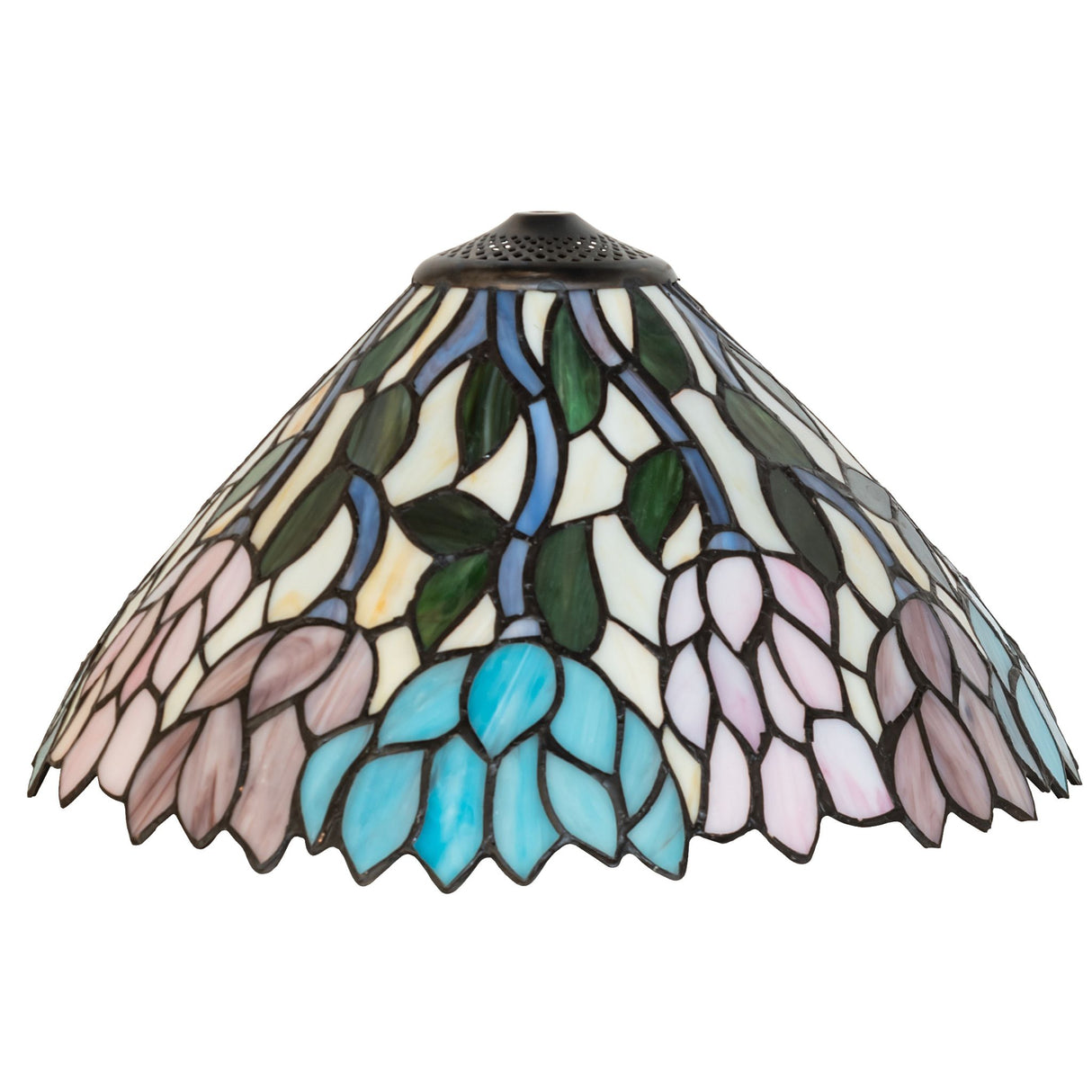 Side view of the Wisteria shade showing intricate glass patterns.