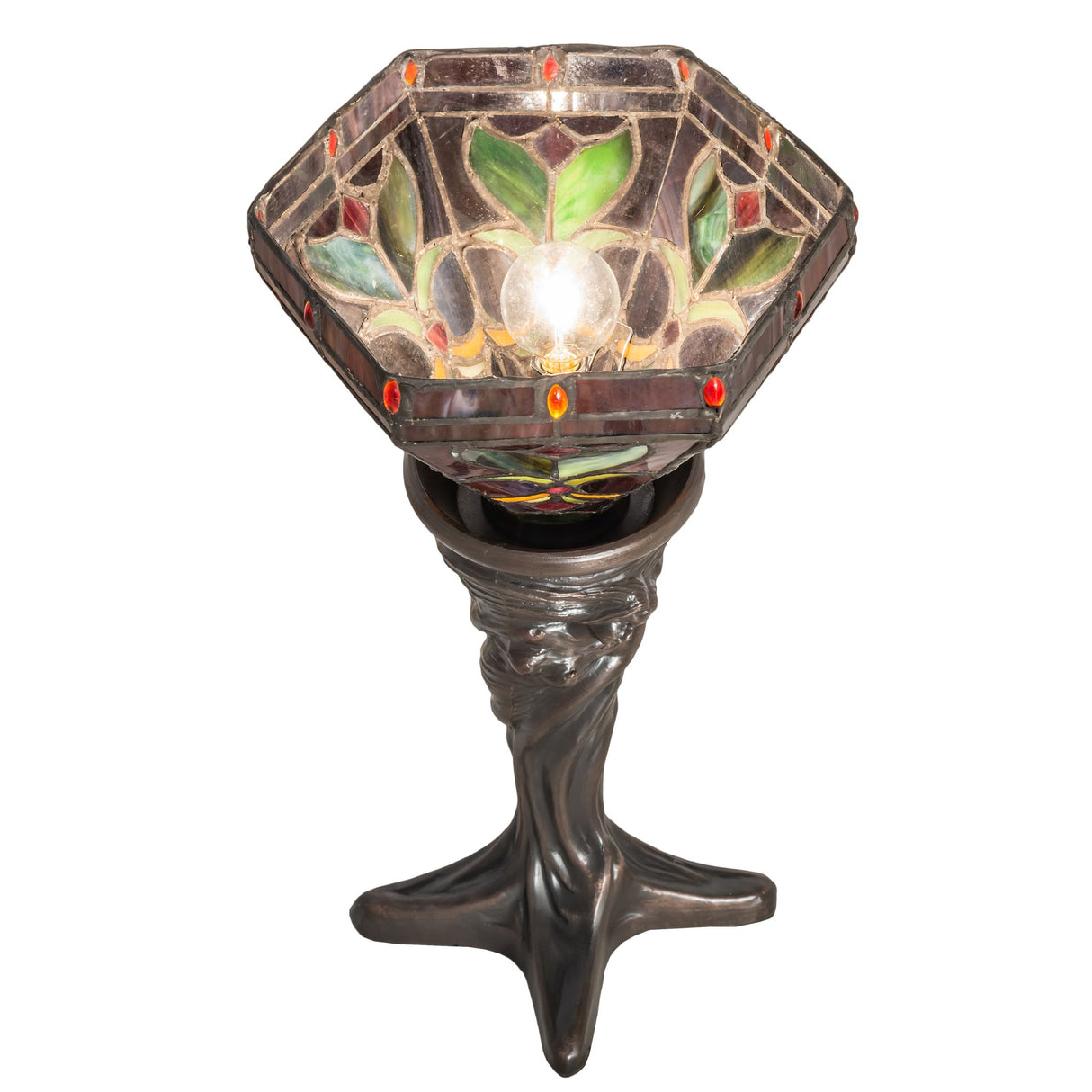 Top view of the illuminated Middleton mini lamp with colorful stained glass.