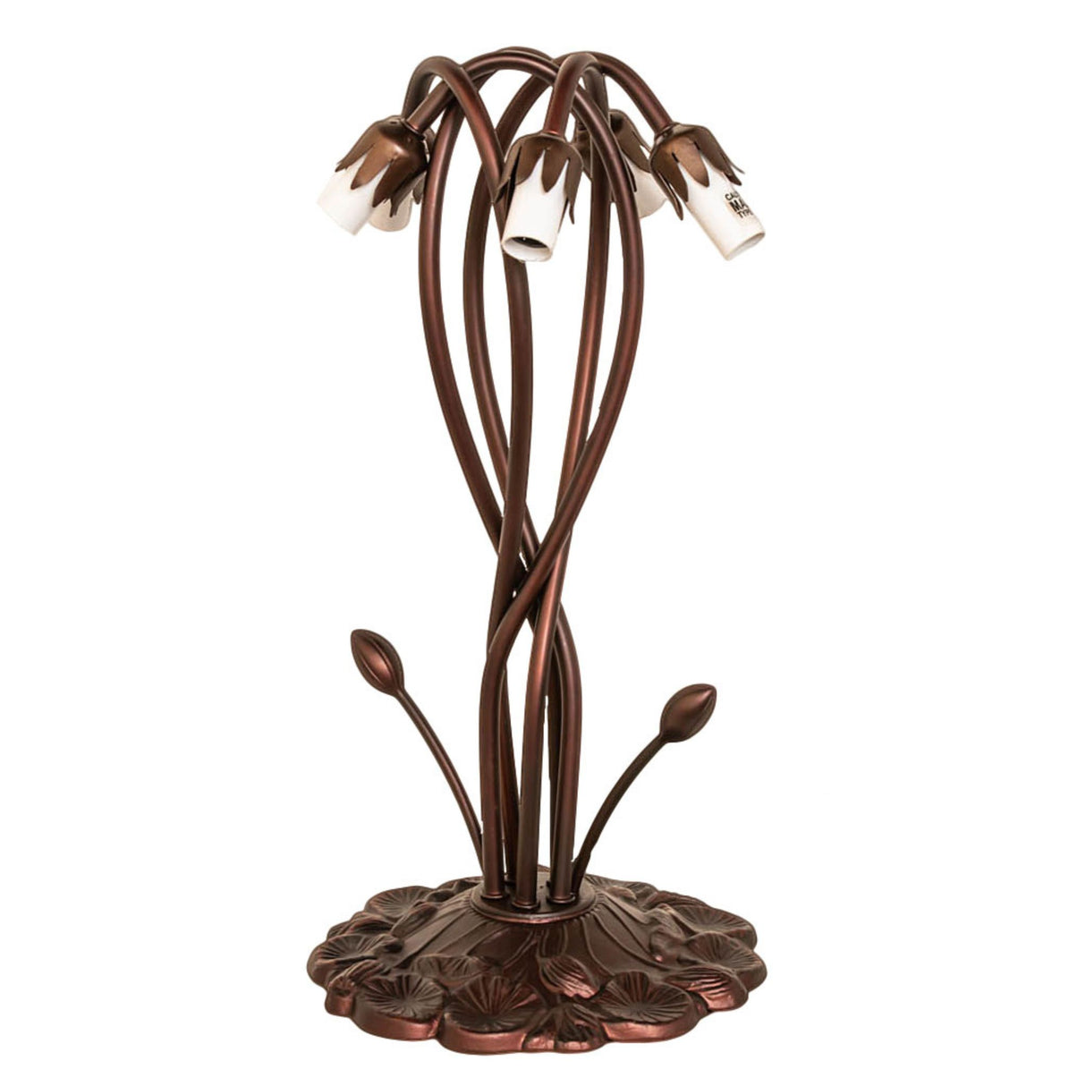 Bronze-colored 16" High Lily 5 Light Table Base with curled stems and floral base design.