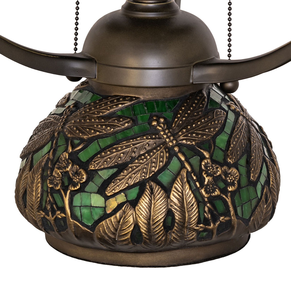 Detailed view of the Mosaic Dragonfly table base's decorative dragonfly pattern.