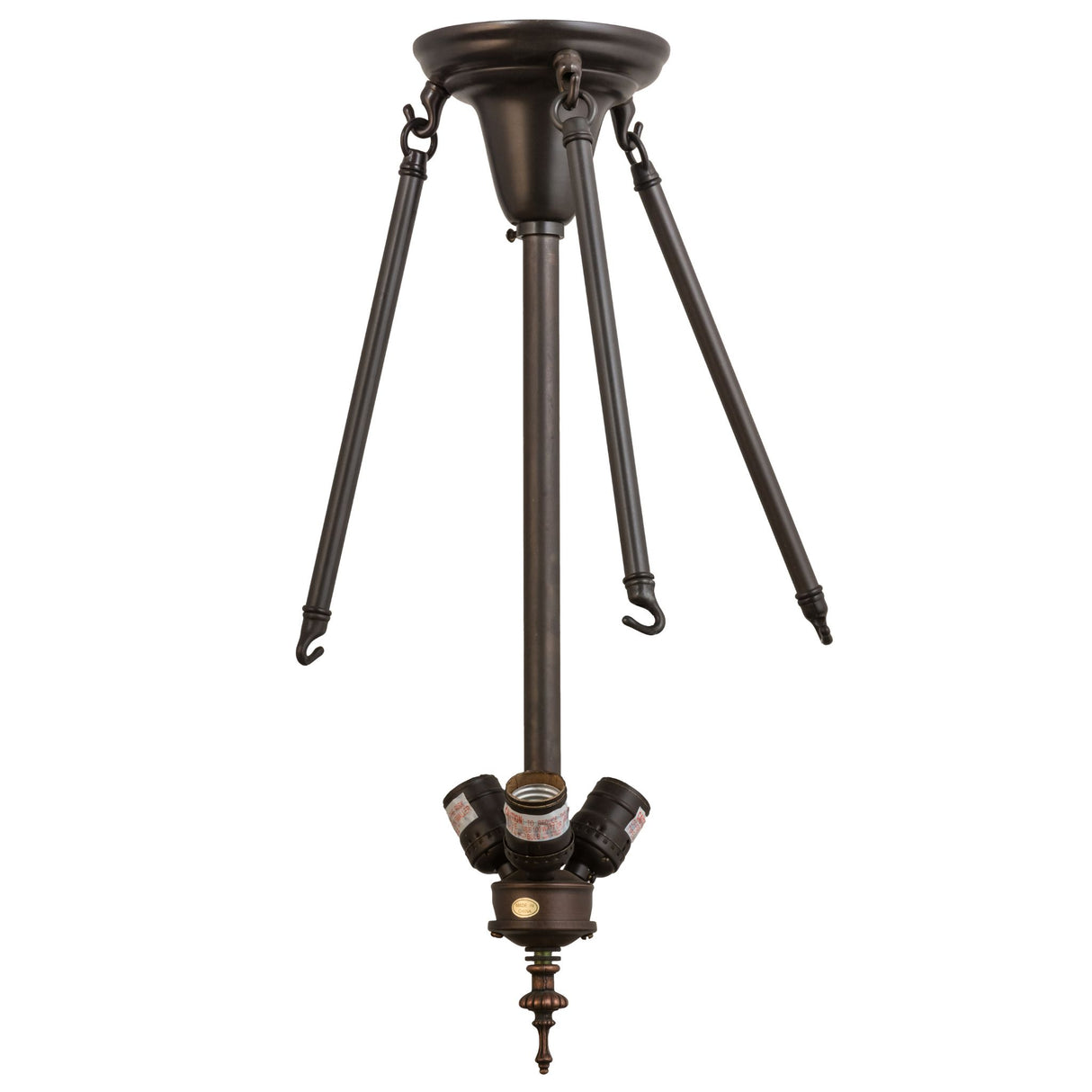 Traditional semi-flushmount light with a metal pole and two E26 sockets in Craftsman Brown.