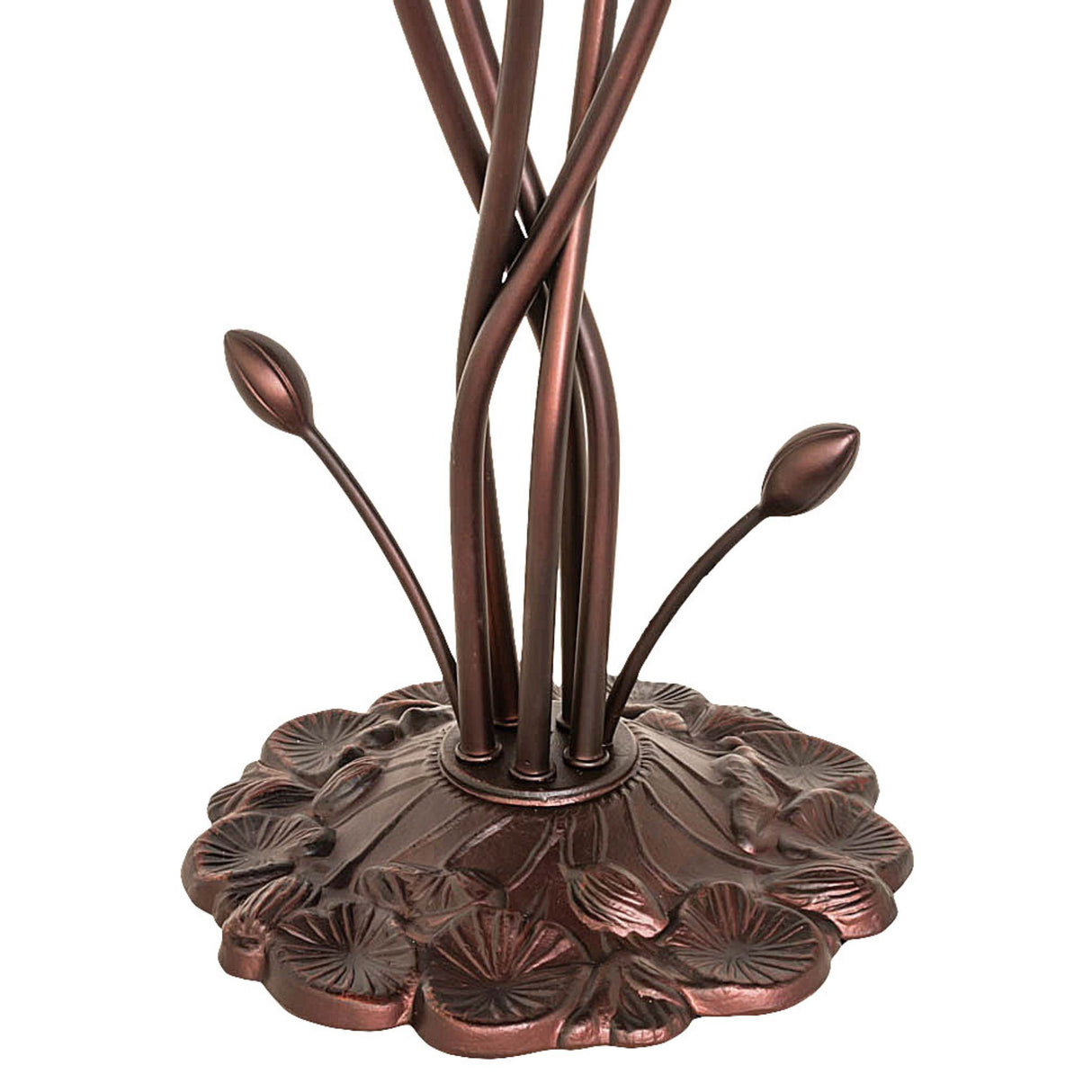 Intricate base design of the lavender Tiffany pond lily lamp.