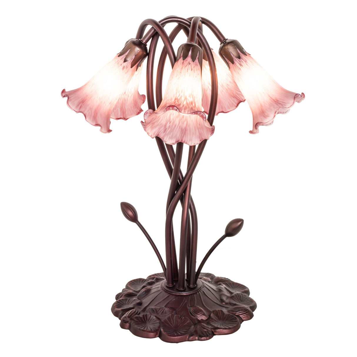 Lavender Tiffany pond lily table lamp with five lights.