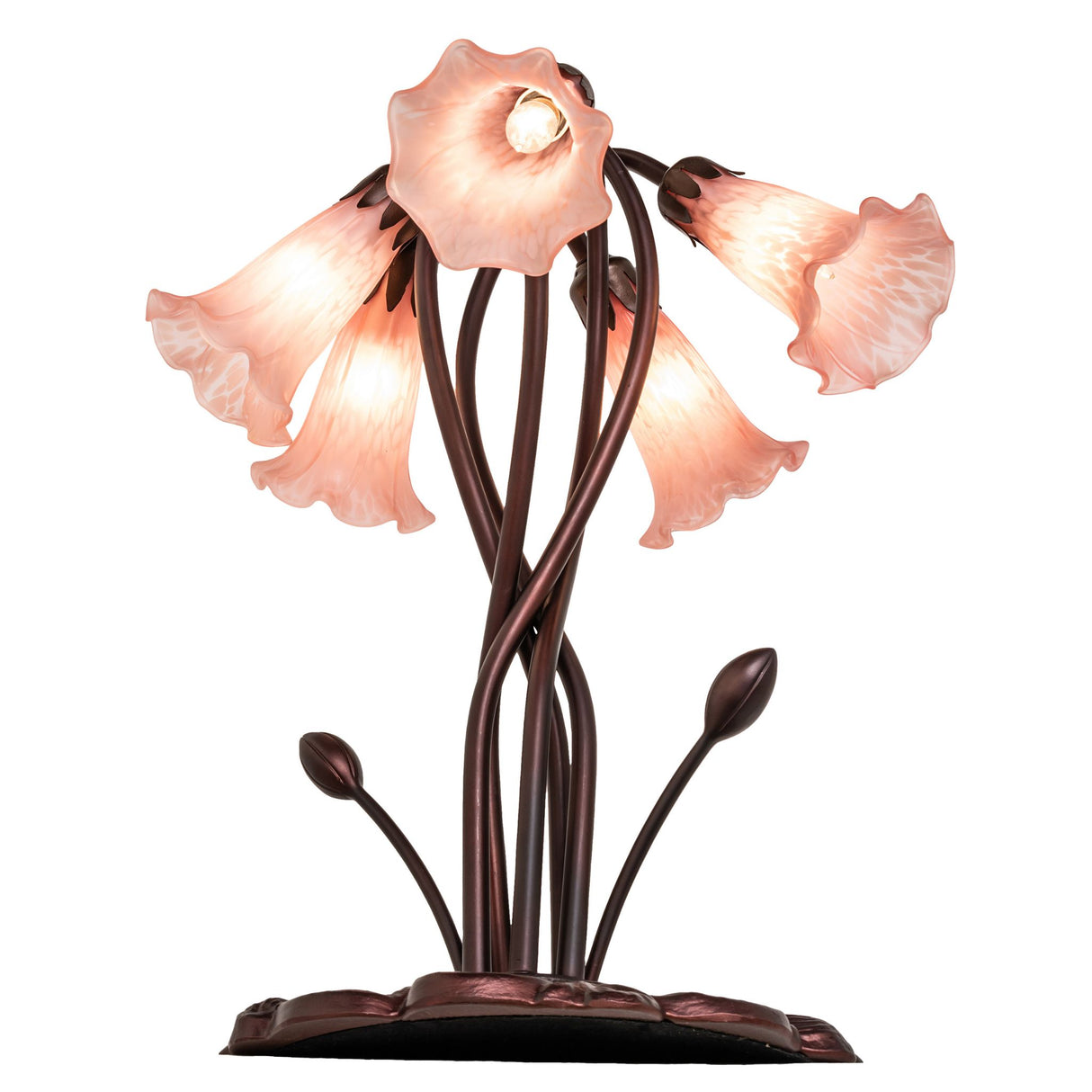Pink Tiffany Pond Lily 5 LT Accent Lamp 17" High - Angled View.