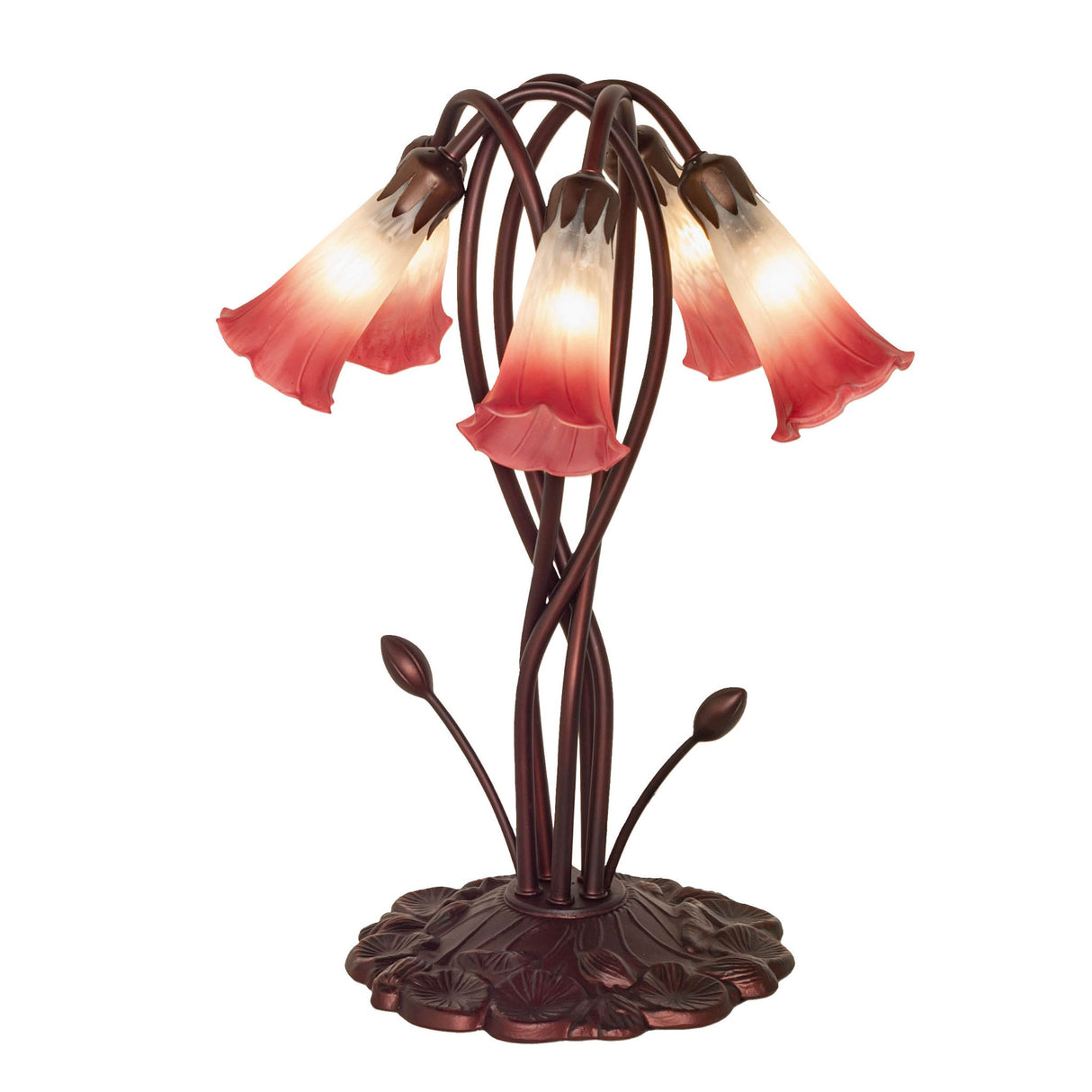 Pink and white Tiffany Pond Lily 5 LT Accent Lamp 17" High - Back View.