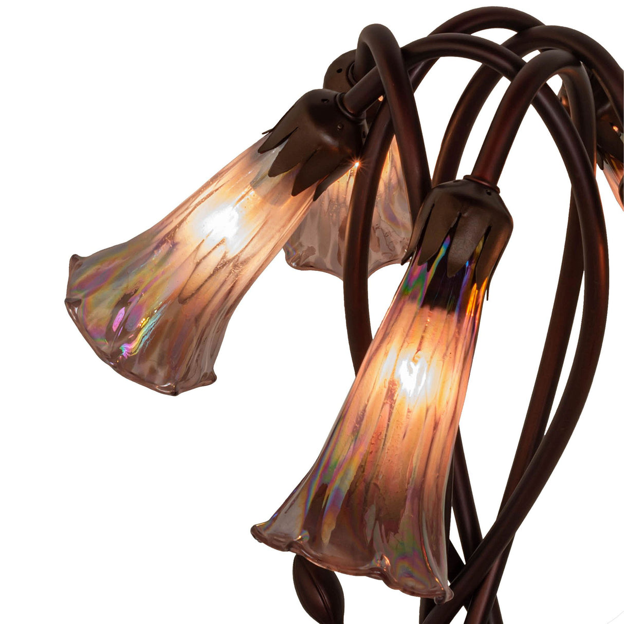 Highlighted view of the lamp's delicate purple glass petals.