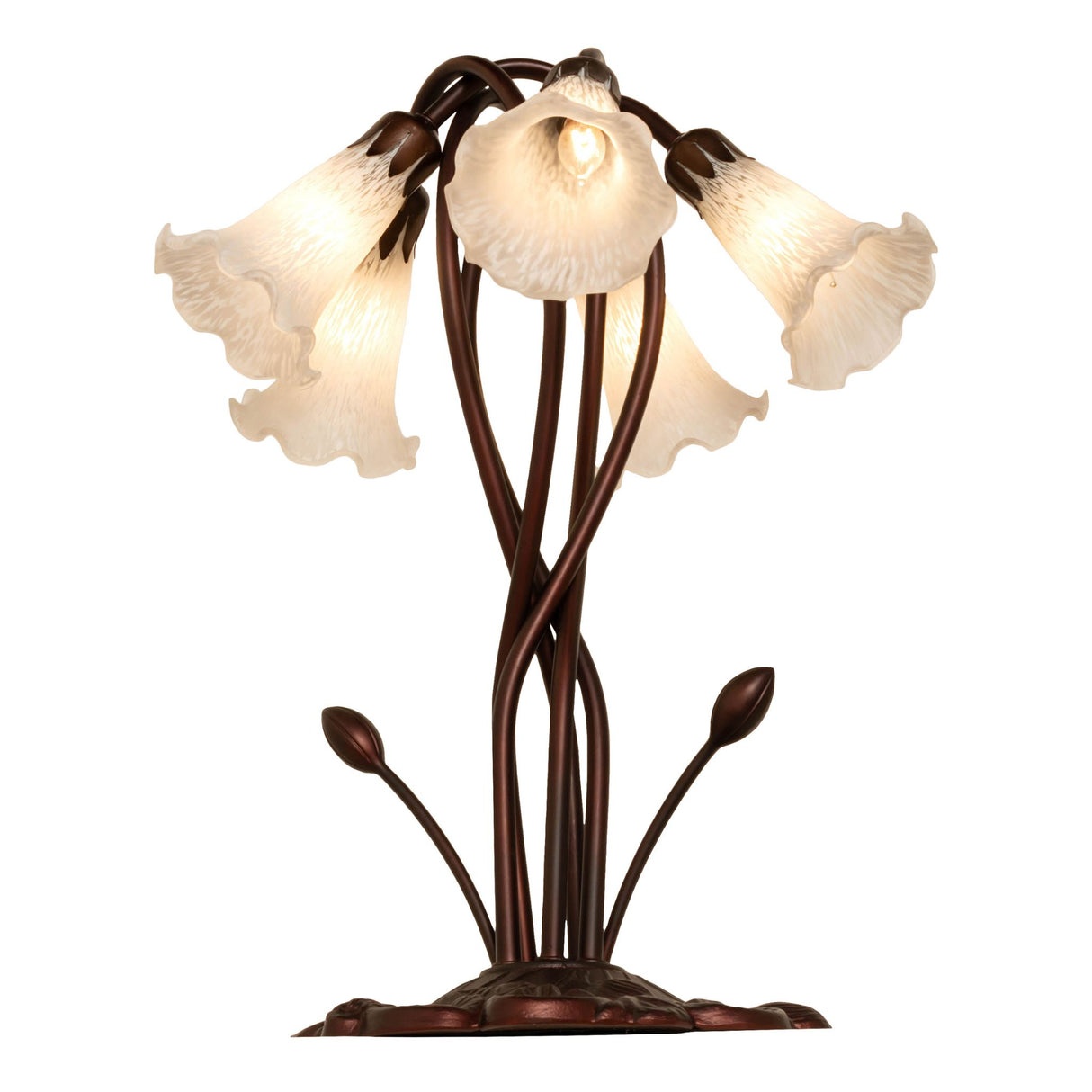 White Tiffany Pond Lily 5 LT Accent Lamp 17" High - Angled View.