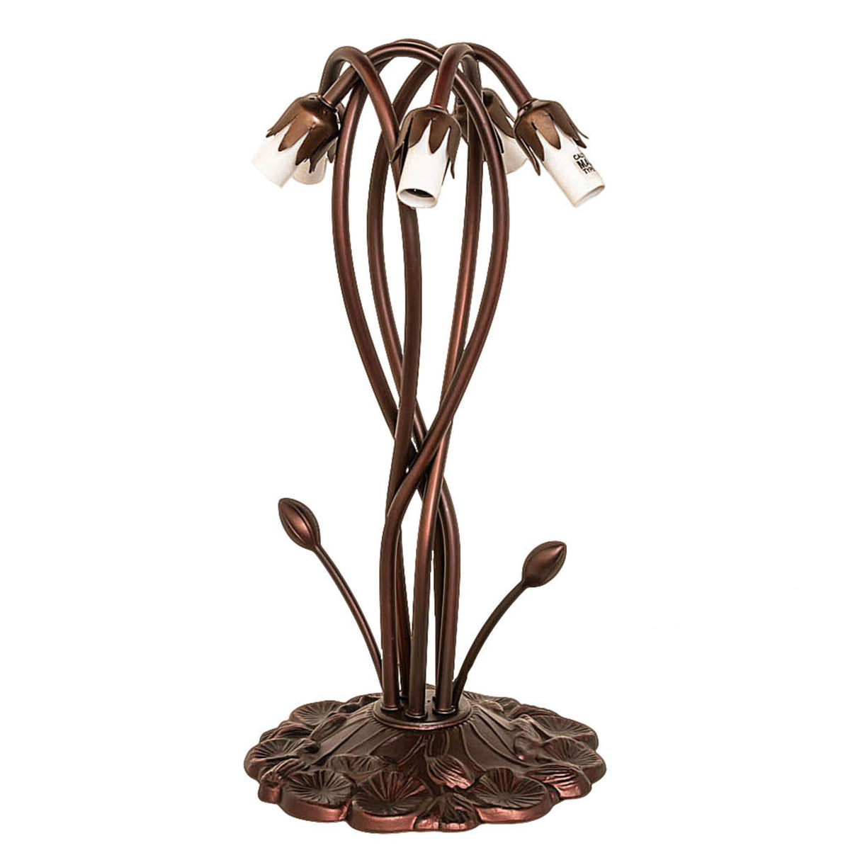 Frame of white Tiffany lamp without shades, showcasing bronze craftsmanship.