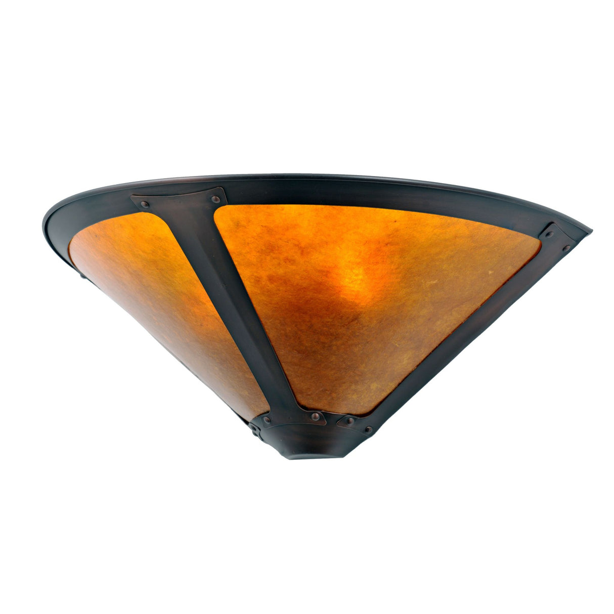 Wall sconce with a Mahogany Bronze frame and warm amber mica panels.