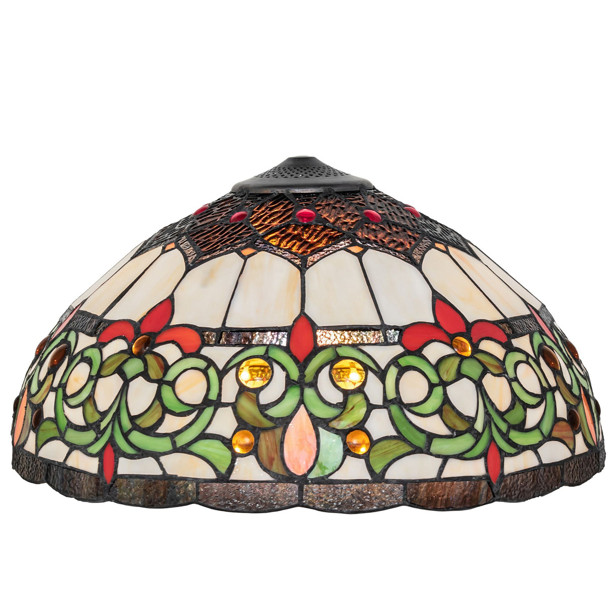 Lit view of 18" Wide Creole Shade highlighting vibrant colors.