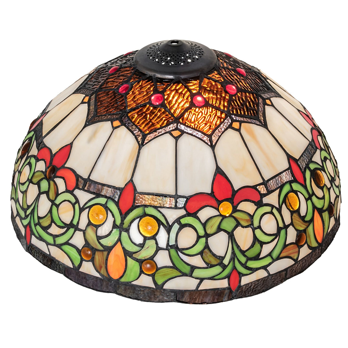 Side view of 18" Wide Creole Shade with intricate glass patterns.