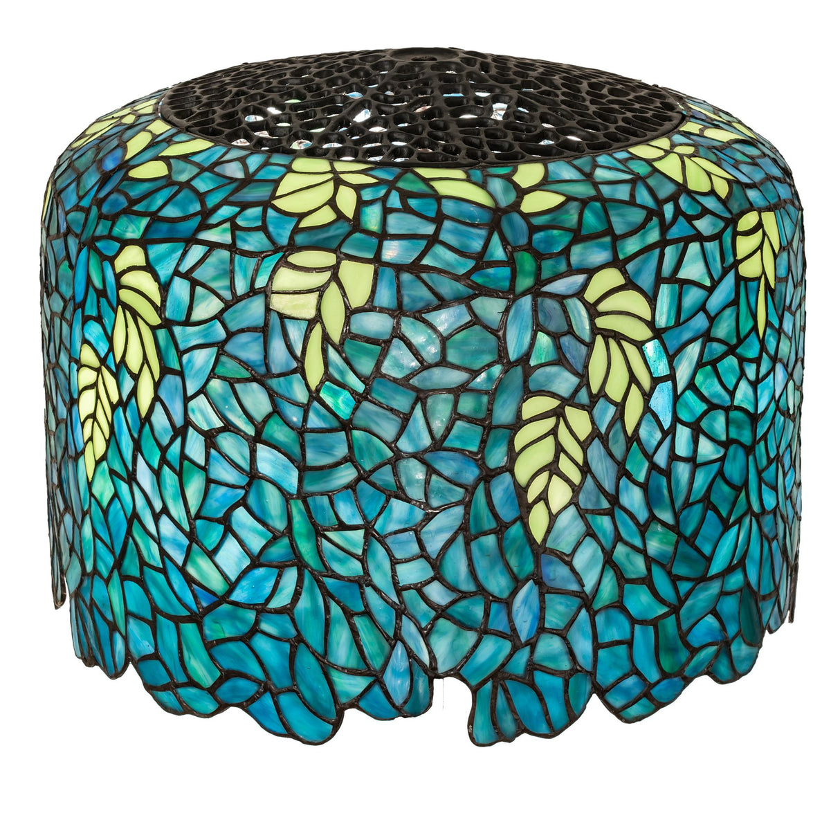Detailed highlight of the Tiffany Wisteria Shade with blue and green tones.