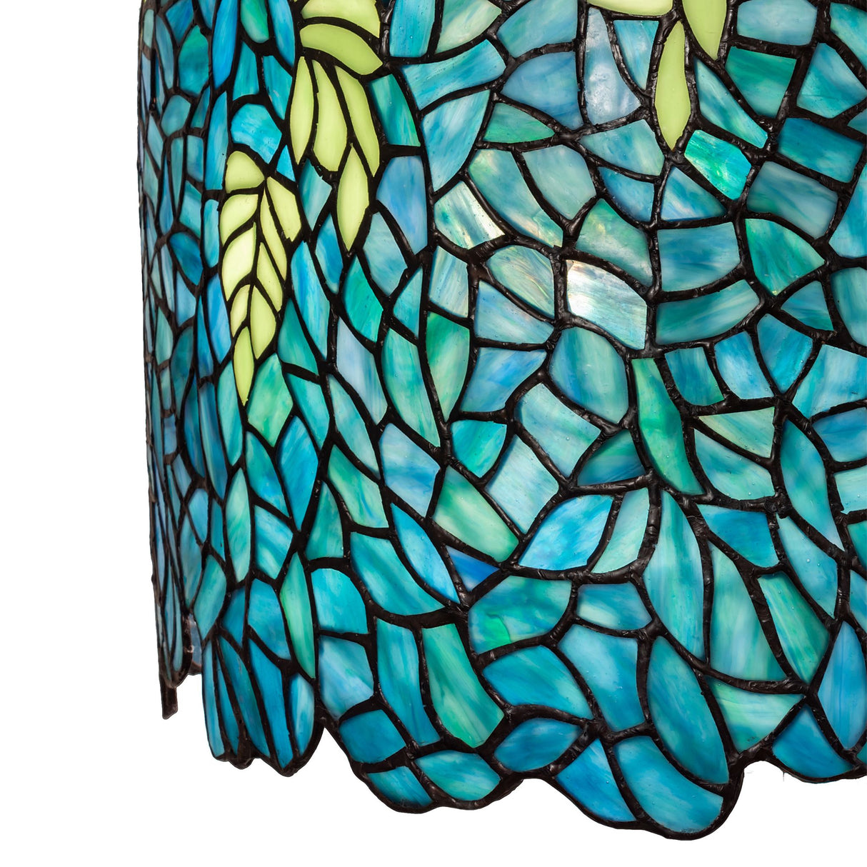 Side pattern showcasing the Tiffany Wisteria Shade’s blue and green glass design.
