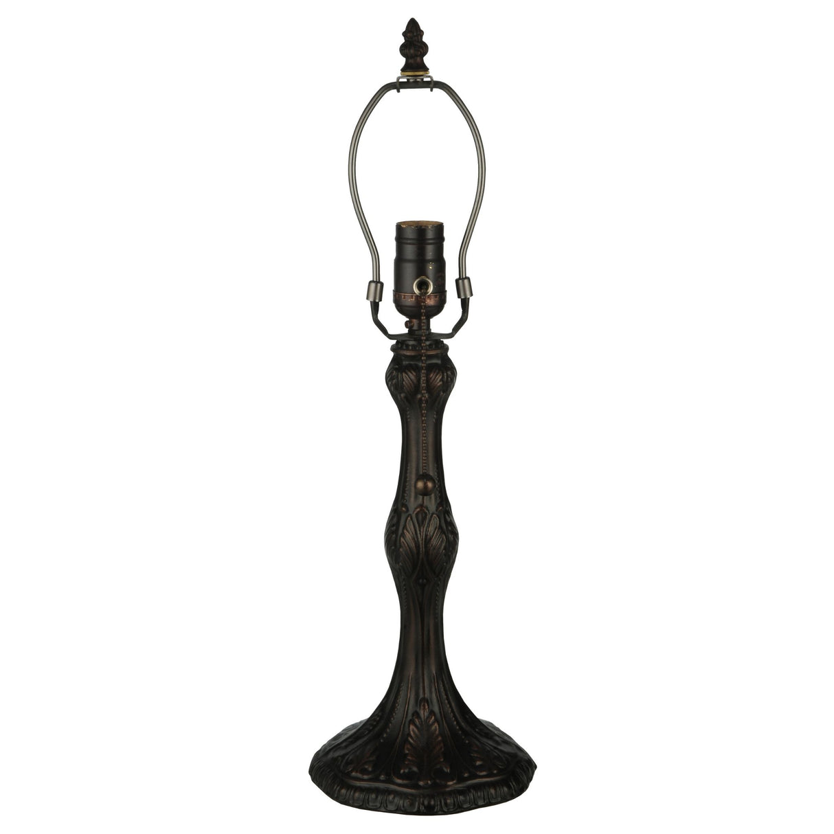 Detailed view of the base of the 19" High Wisteria Table Lamp in a bronze finish.