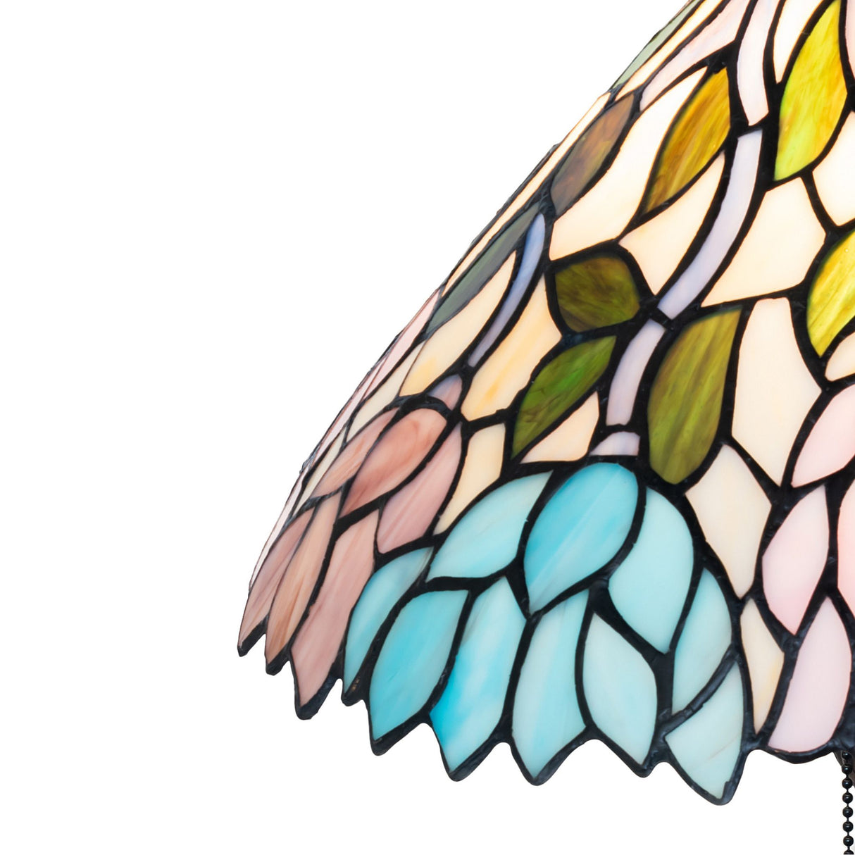 Close-up of the 19" High Wisteria Table Lamp showing intricate stained glass patterns.