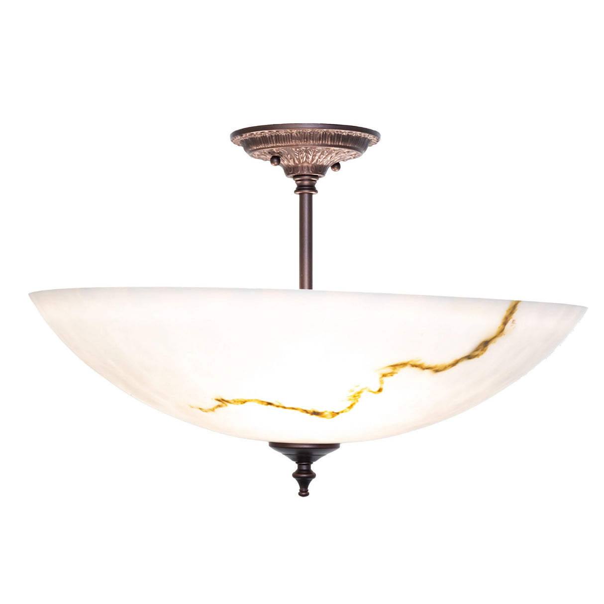 Corinth Marble ceiling light with a white marble shade and golden veining.