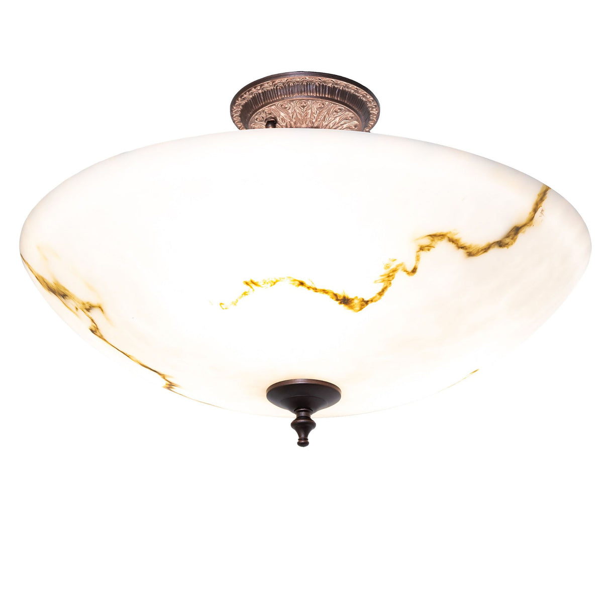 angled view of stylish corinth marble semi-flushmount light.
