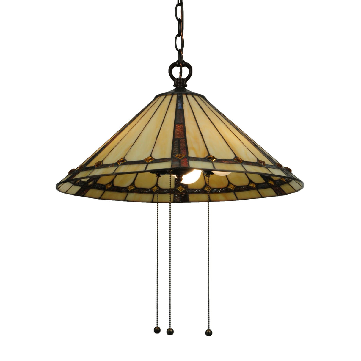Bottom view of 20"W Belvidere Pendant displaying intricate glasswork and light bulb arrangement.