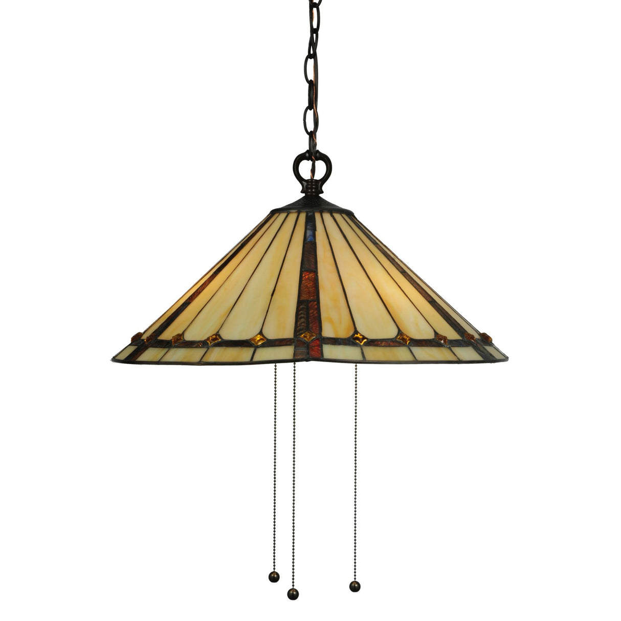 Close-up view of 20"W Belvidere Pendant showcasing stained glass details and decorative elements.