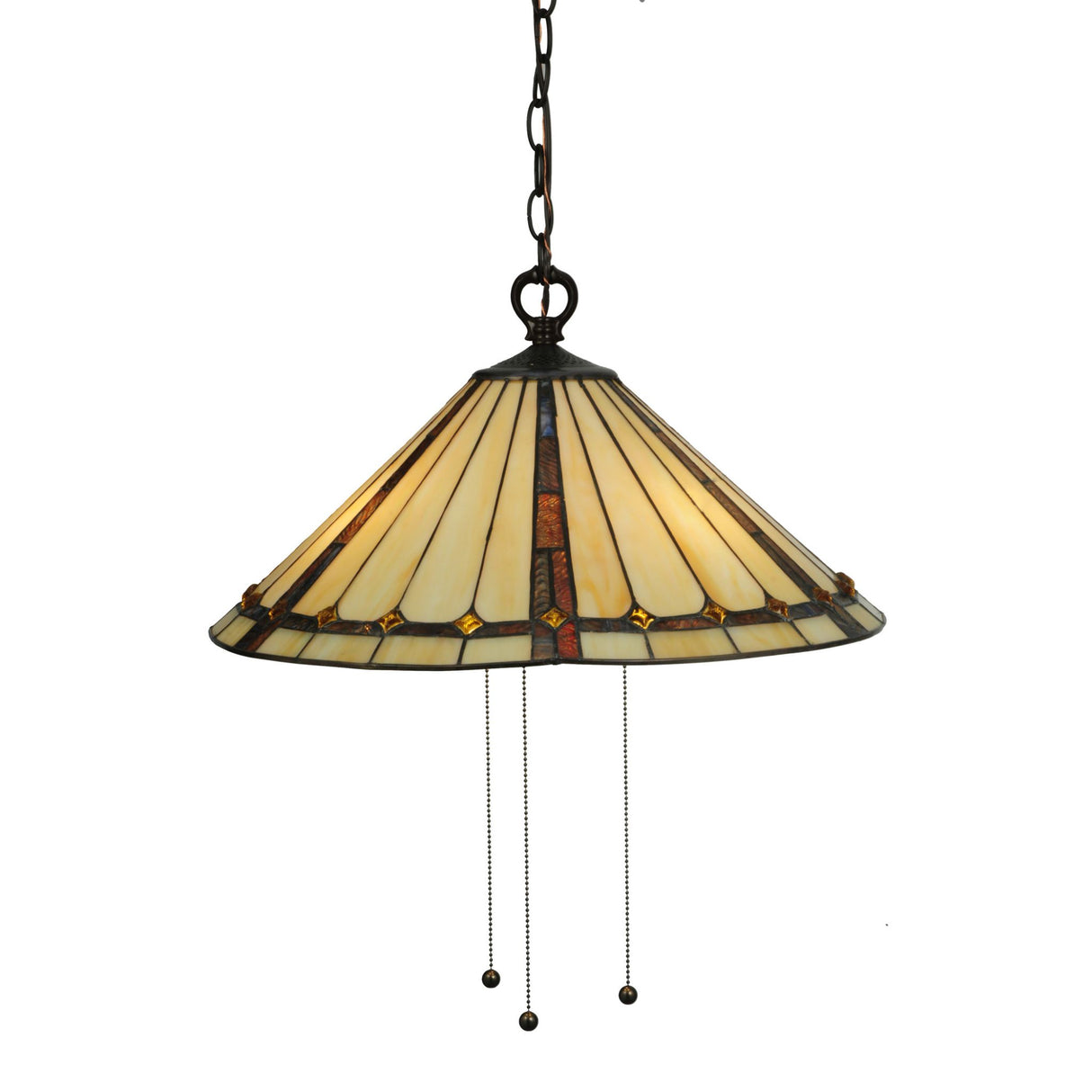 Illuminated 20"W Belvidere Pendant highlighting the warm glow and glass patterns.