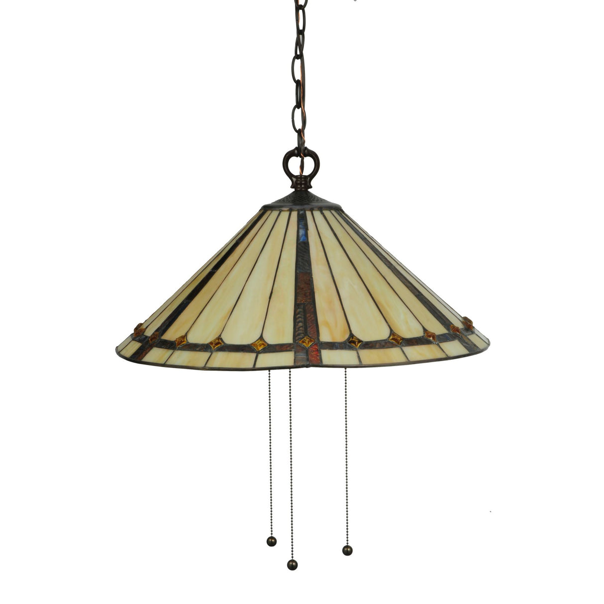 Side profile of 20"W Belvidere Pendant showing detailed stained glass with golden and amber highlights.