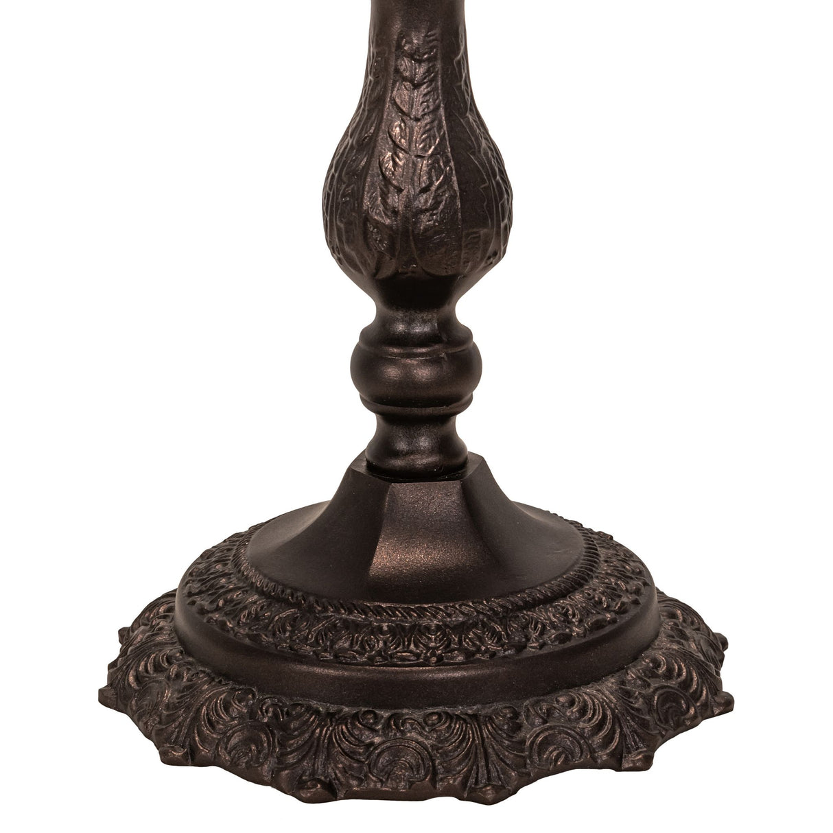 A close-up of the base of a 21" High Classic Table Base. The base is round and decorated with an embossed floral pattern.