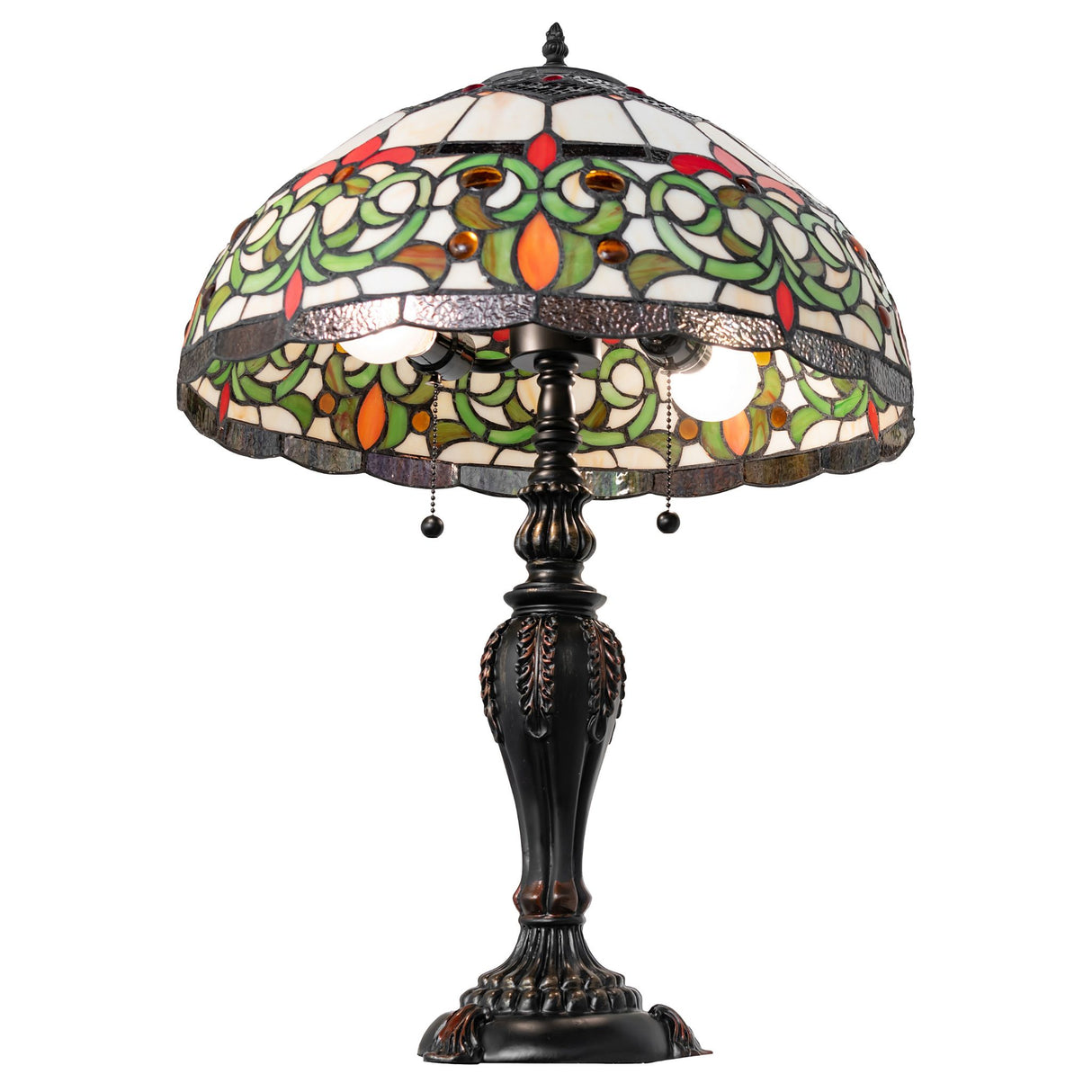 Angled perspective of the Creole table lamp emphasizing its artistic design.