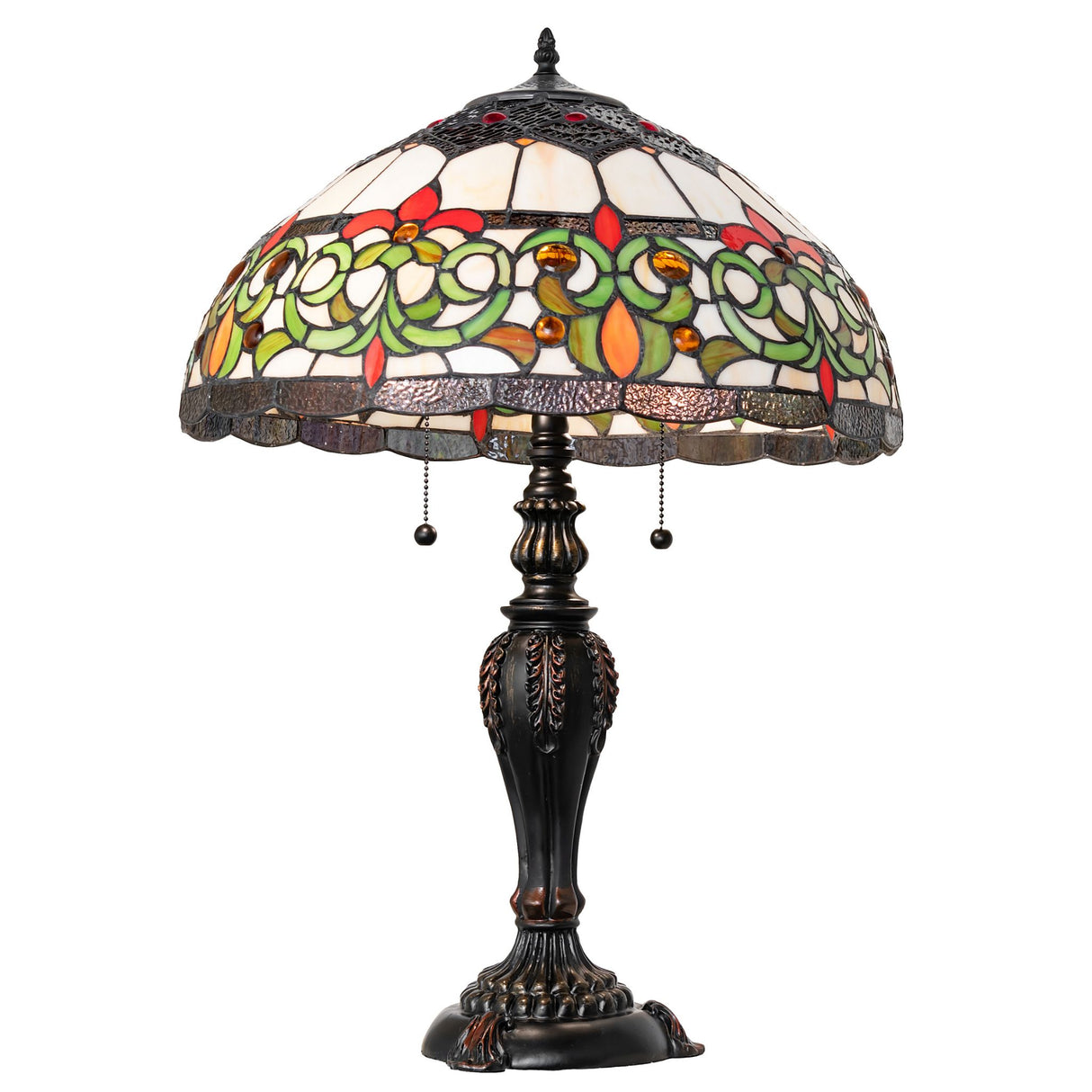 Intricate base detailing of the Creole table lamp with leaf motifs.