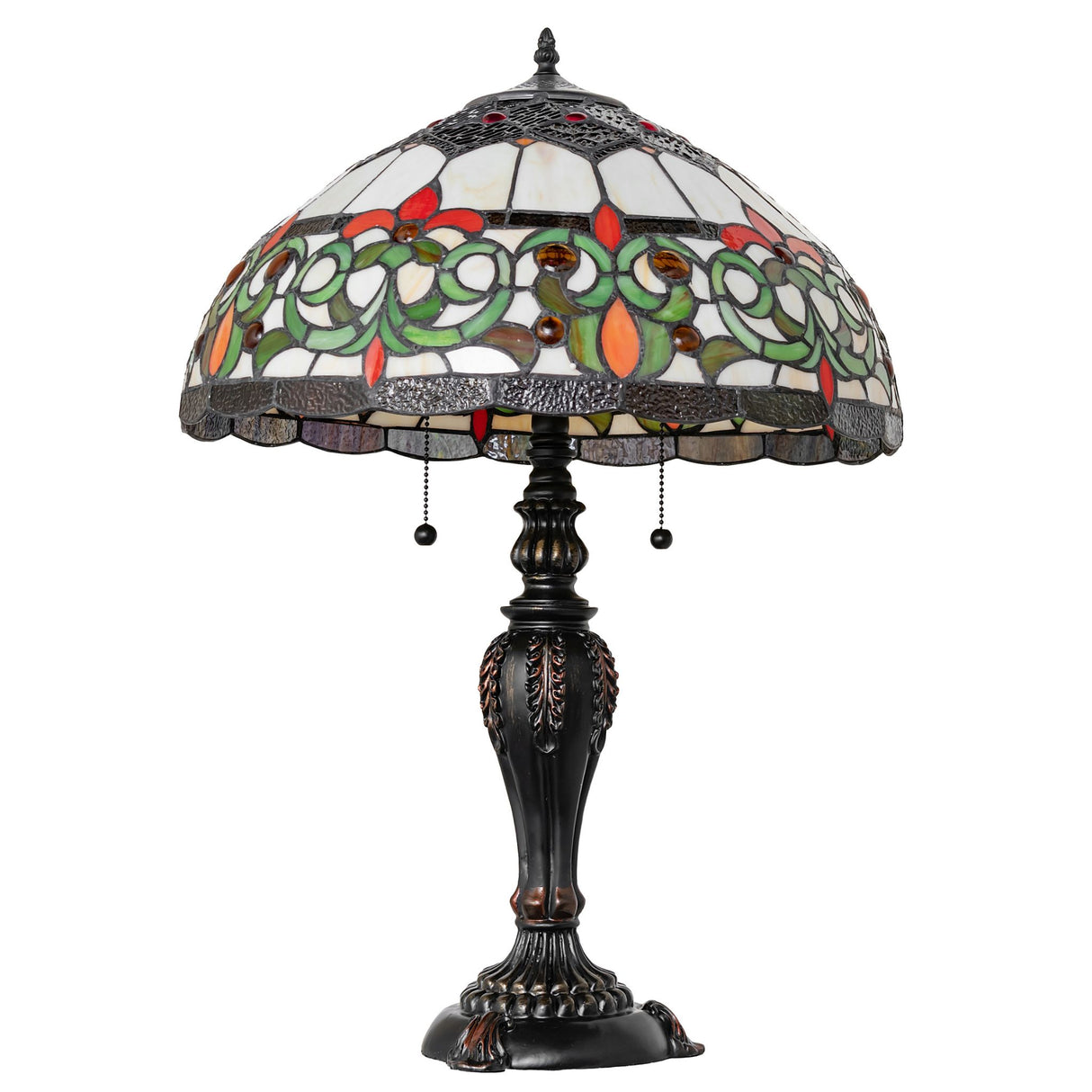 Full view of the Creole table lamp showcasing its dual light sockets.