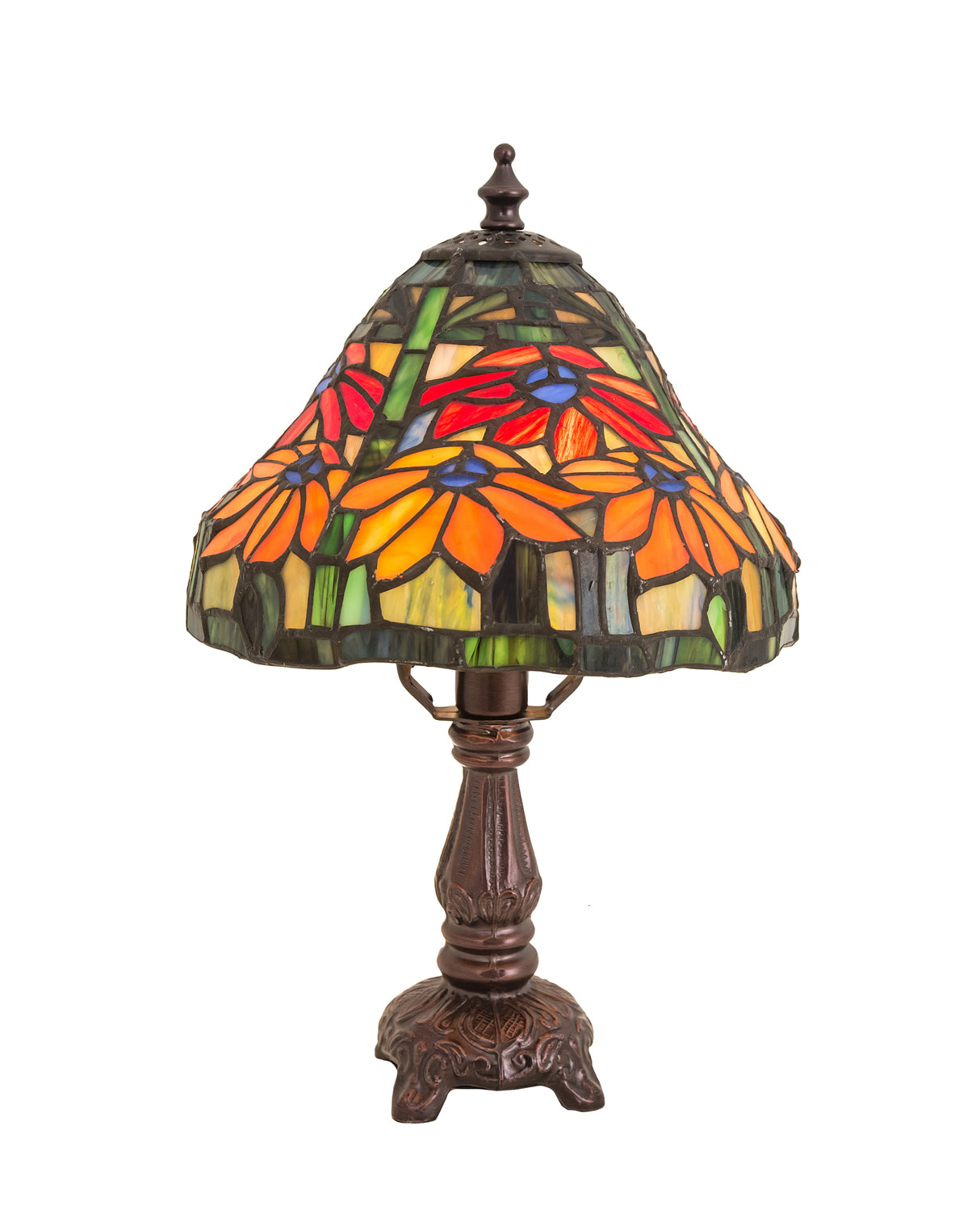 Tiffany-style Mini Table Lamp with Russet Poinsettia Flowers