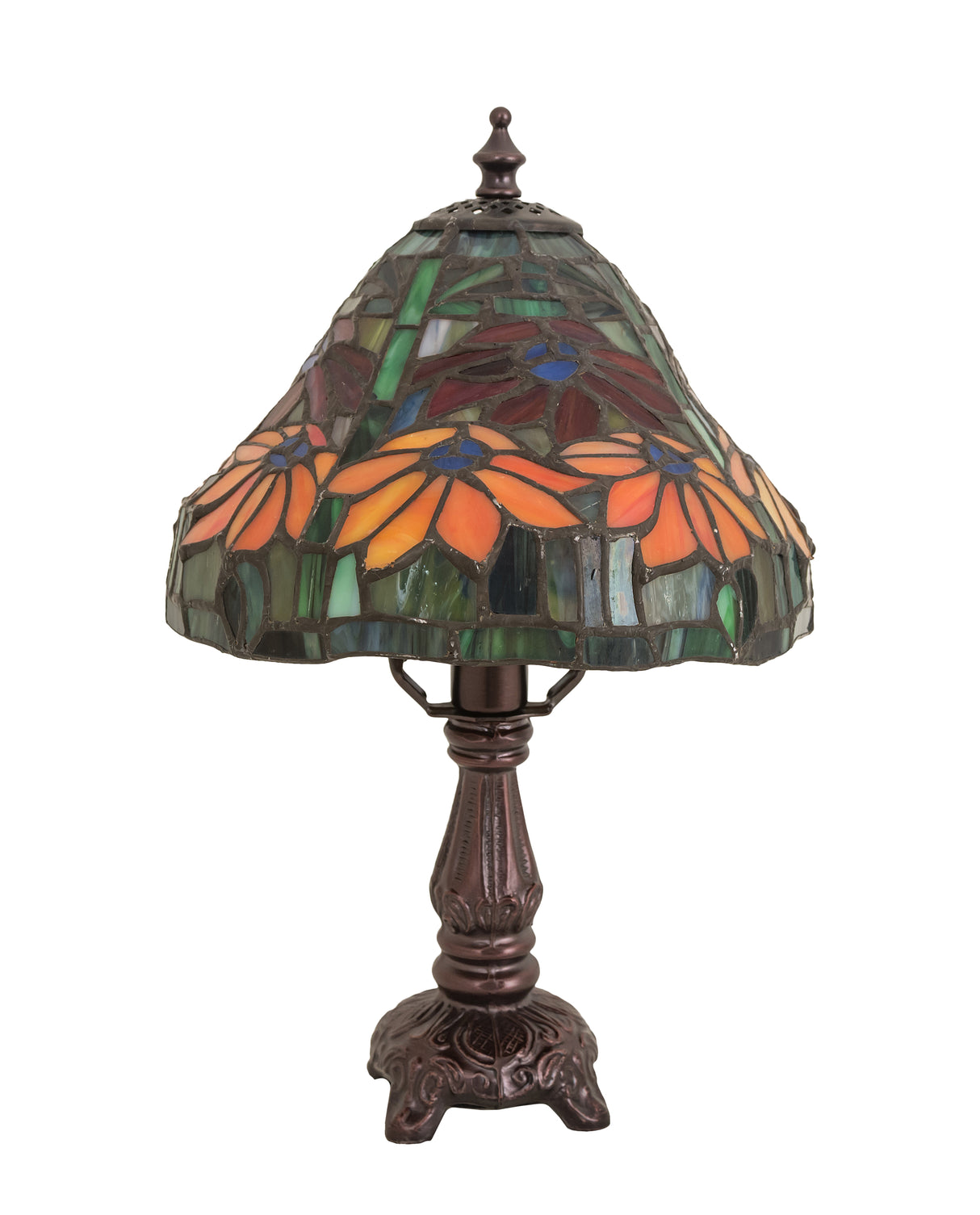 Tiffany-style Mini Table Lamp with Russet Poinsettia Flowers