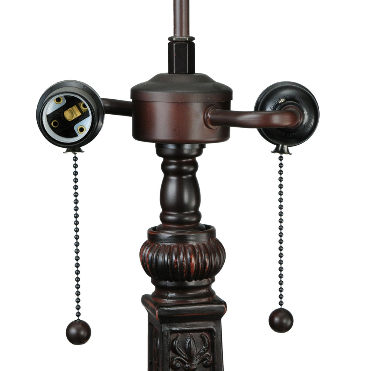 Close-up of hardware on Mission Rose table lamp emphasizing craftsmanship.