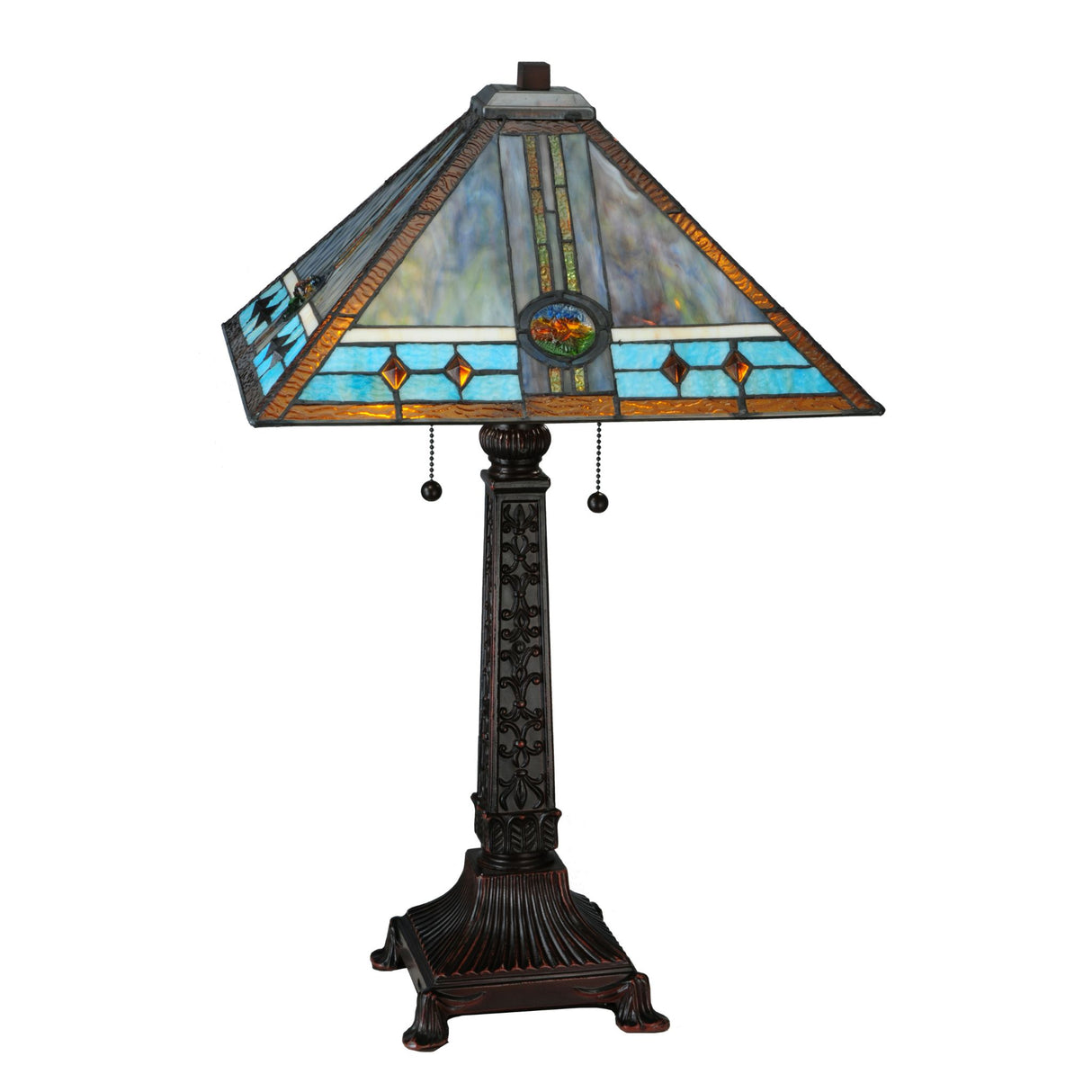 Entire setup of Mission Rose table lamp with shade and base together.